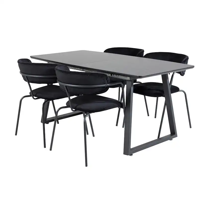 Inca Extentiontable-Black top/Arrow armchair-Black Velvet_4 Svart/Svart