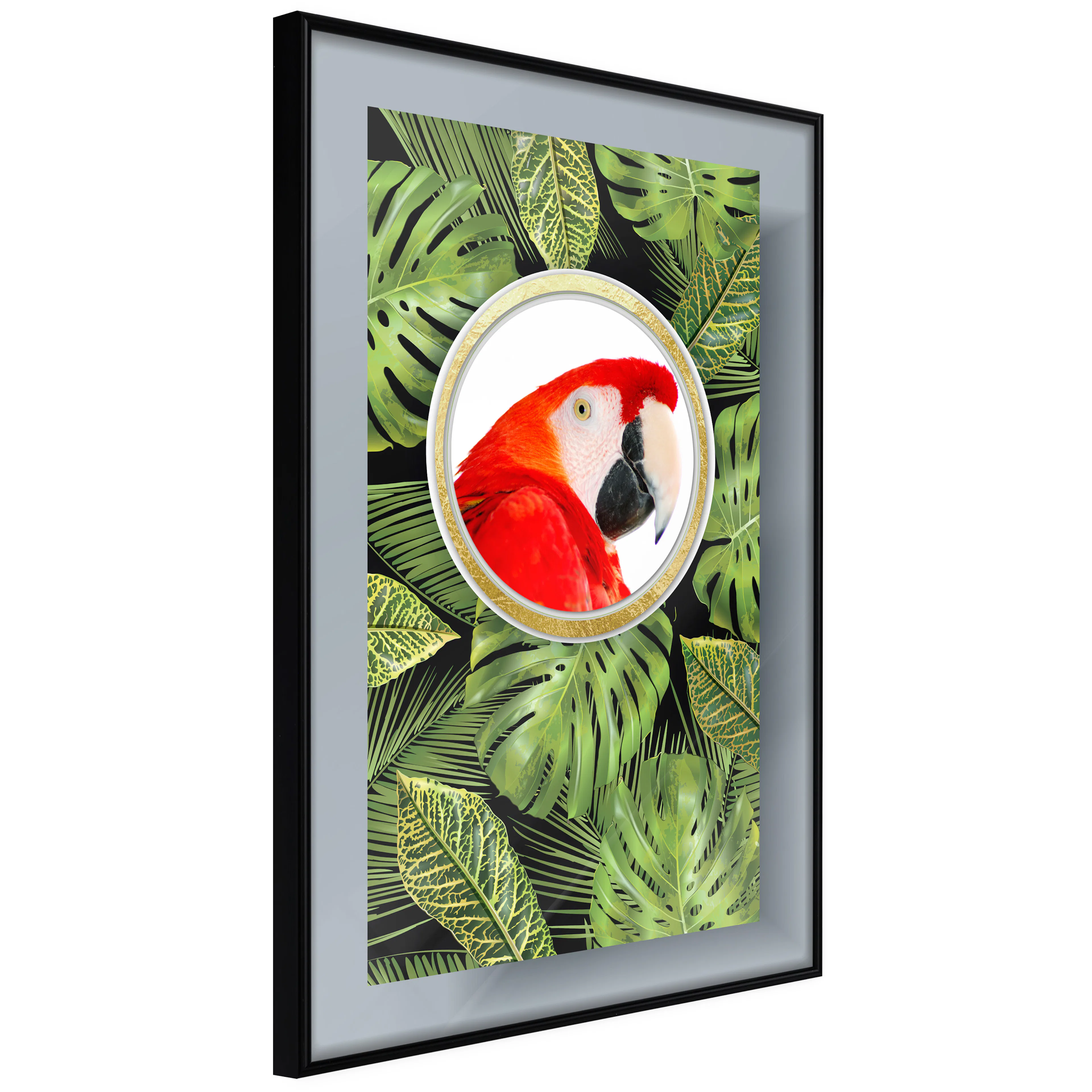 Affisch - Parrot In The Jungle [Poster] 20x30 Svart ram, 20x30 cm