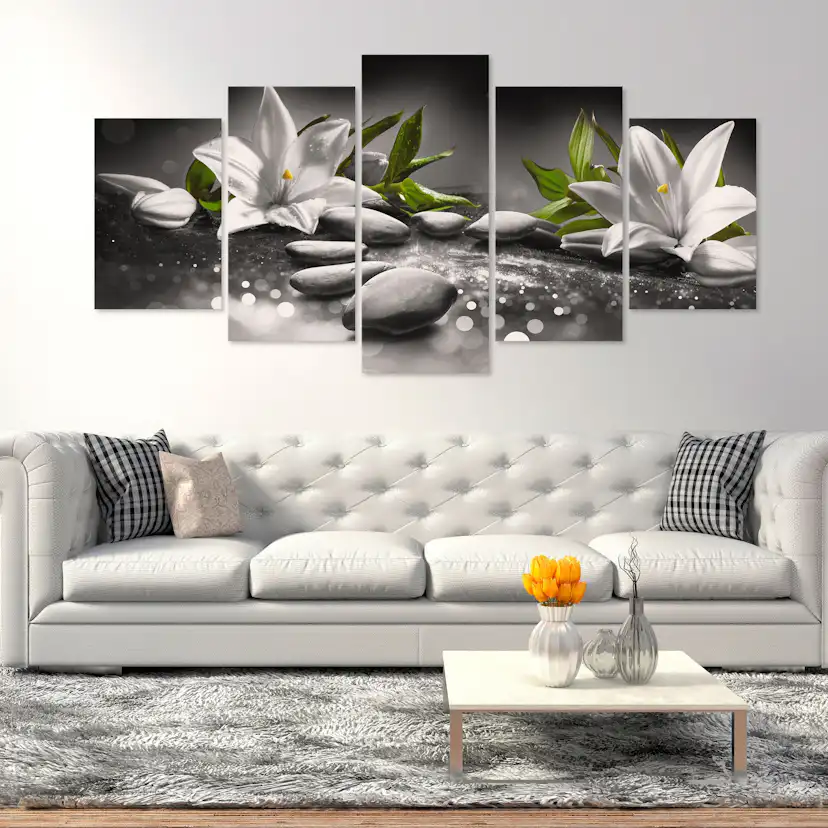 Tavla Arkiio Lilies And Stones Wide Grey 5 delar