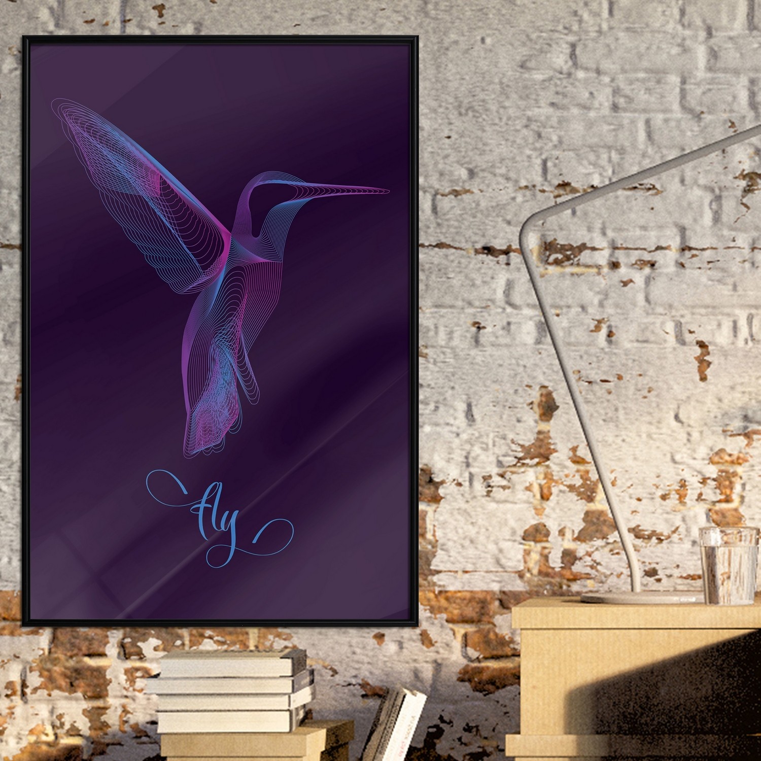 Affisch - Purple Hummingbird [Poster] 30x45 Svart ram, 30x45 cm