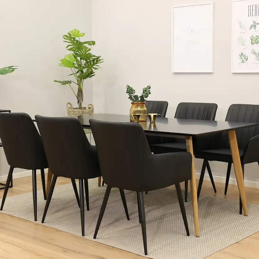 Matgrupp Venture Home Pobbie Svart med 6 Corina Stolar Konstläder