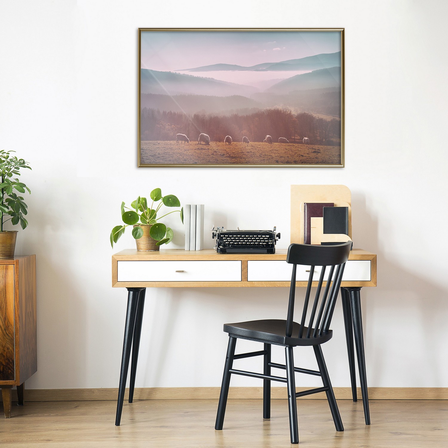 Affisch - Flock of Sheep [Poster] 60x40 Guld ram, 60x40 cm