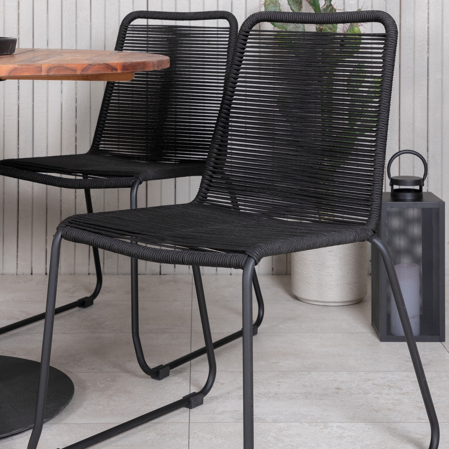 Cot Dining Table - Black steel / Acacia (teaklook) - ø100cm+ Svart