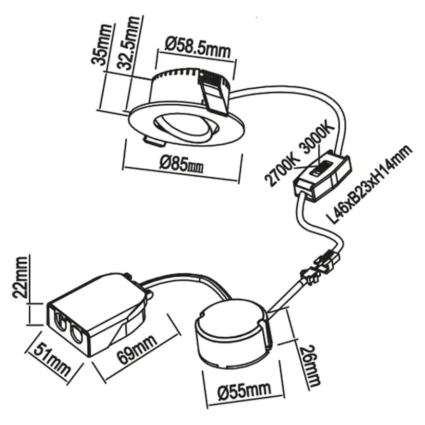 Downlight Designlight Bondy 5.5W 420Lm 2700-3000K Ip44 Vit