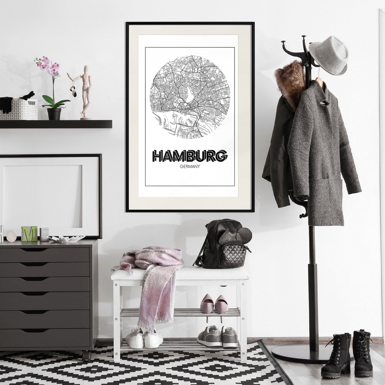 Affisch - Retro Hamburg [Poster] 20x30 Svart ram med passepartout, 20x30 cm