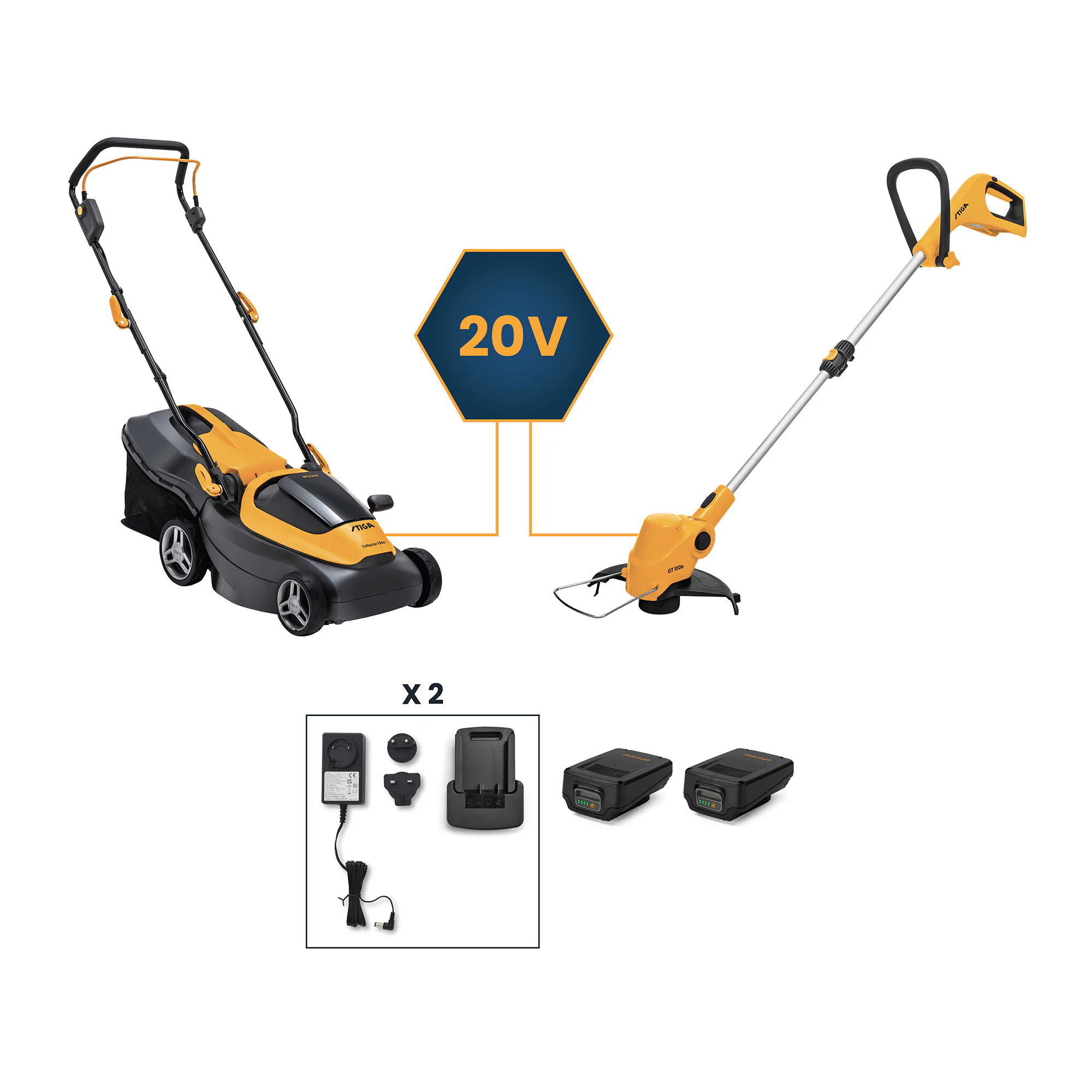 Gräsklippare Stiga Collector 136e Paket Med Grästrimmer GT 100e & 2 Batterier & Laddare