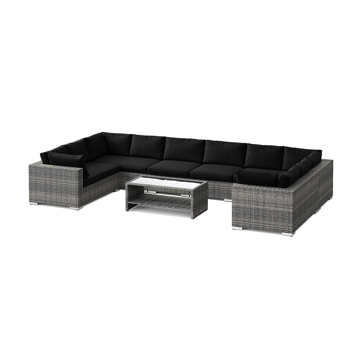 Loungegrupp Comfort Garden Bahamas U-formad utomhus loungegrupp med stängt avslut, 10-sits med bord och hylla