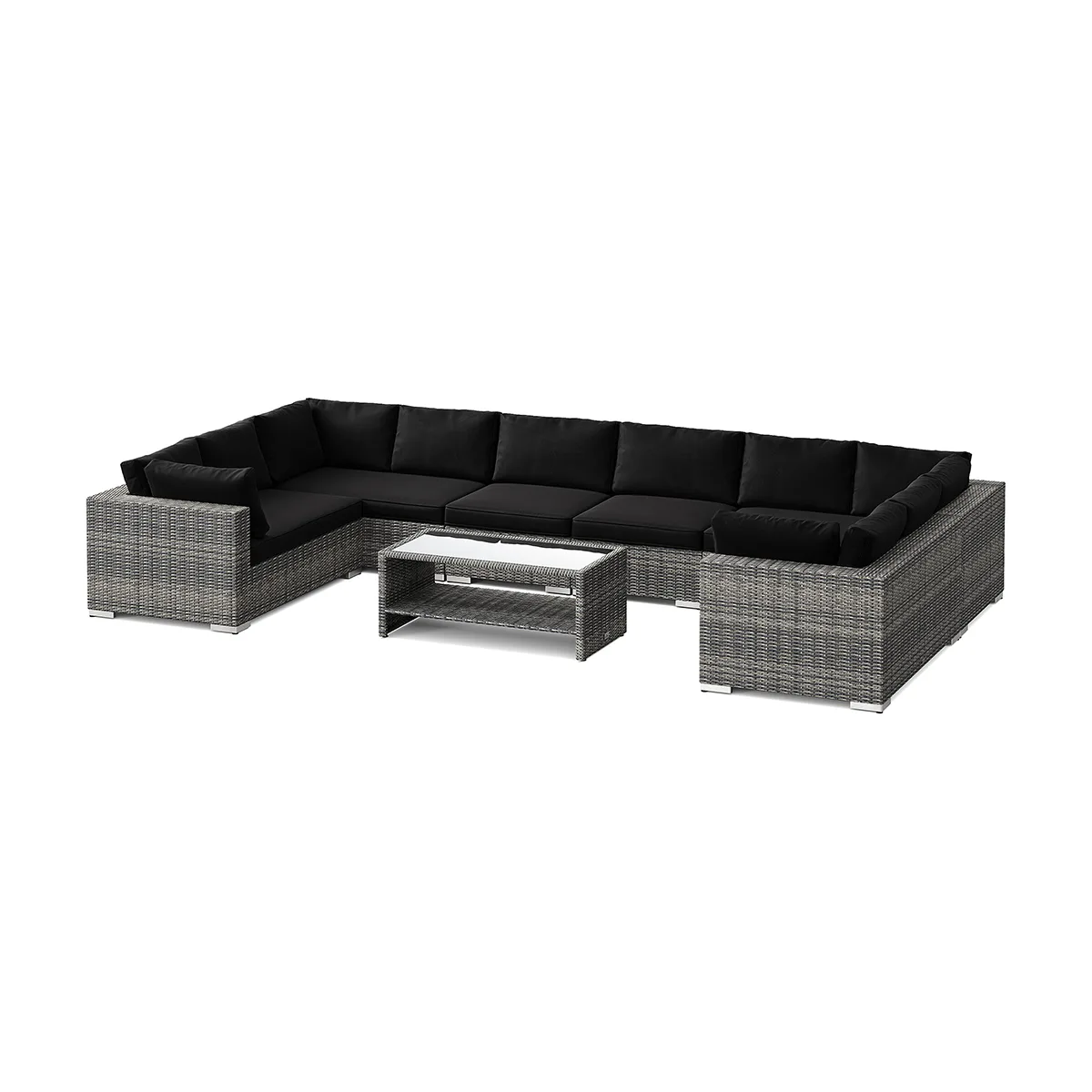 Loungegrupp Comfort Garden Bahamas U-formad utomhus loungegrupp med stängt avslut, 10-sits med bord och hylla