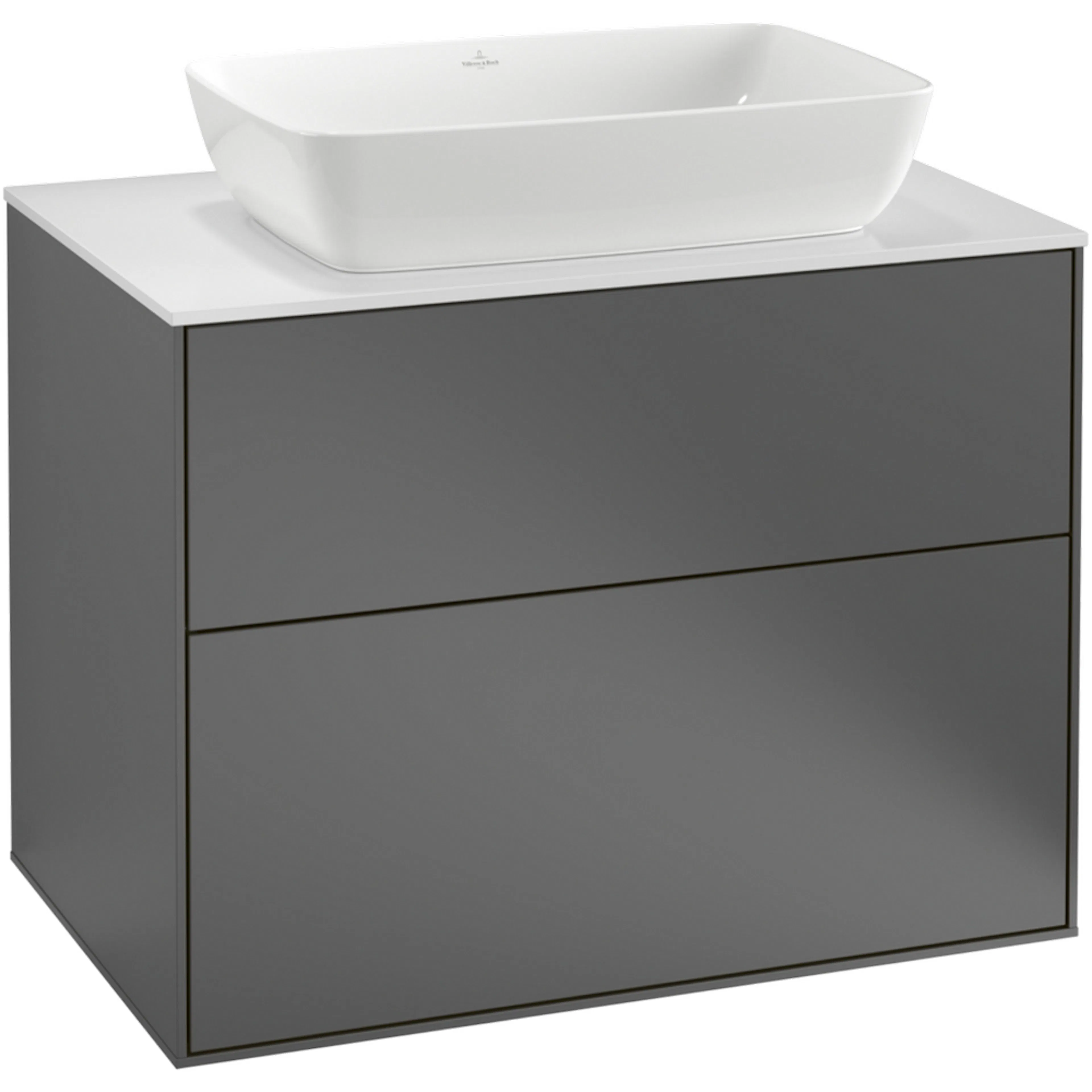 Tvättställsskåp Villeroy & Boch Finion F75100GK Antracitgrå Mattlack B: 800 mm med bänkskiva i Mattvitt glas Med Blandarhål