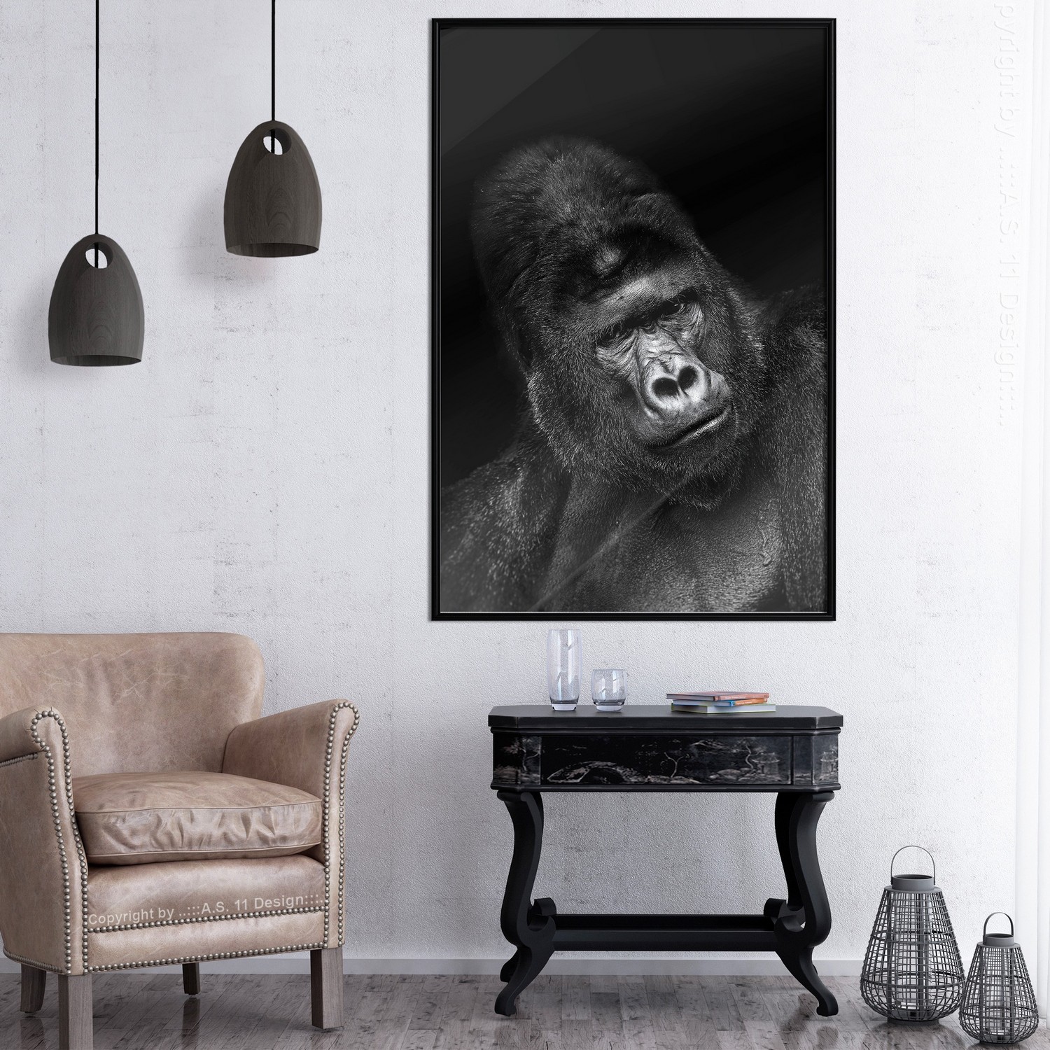 Affisch - Gorilla [Poster] 20x30 Svart ram, 20x30 cm