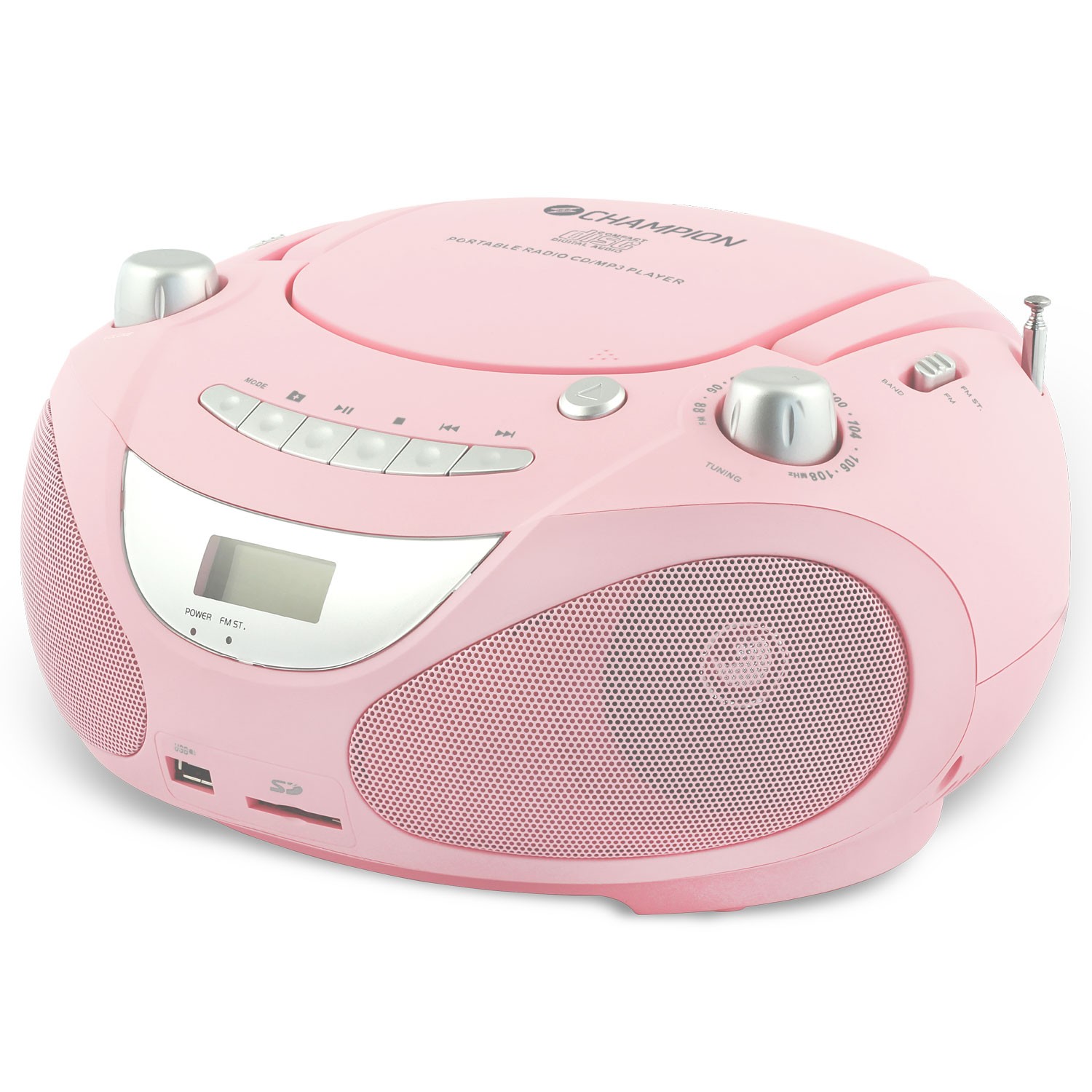 Boombox Champion CD/Radio/MP3/USB Pink