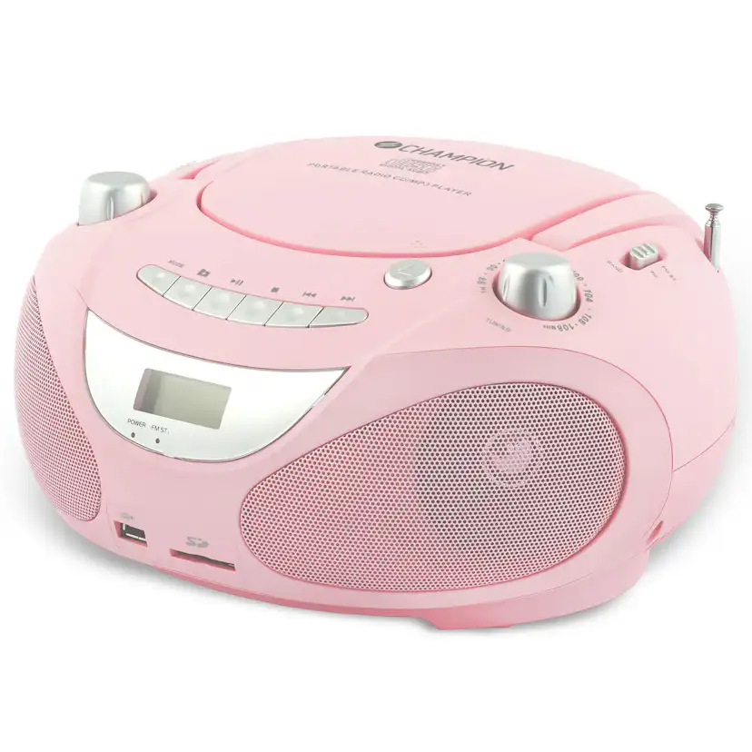 Boombox Champion CD/Radio/MP3/USB Pink