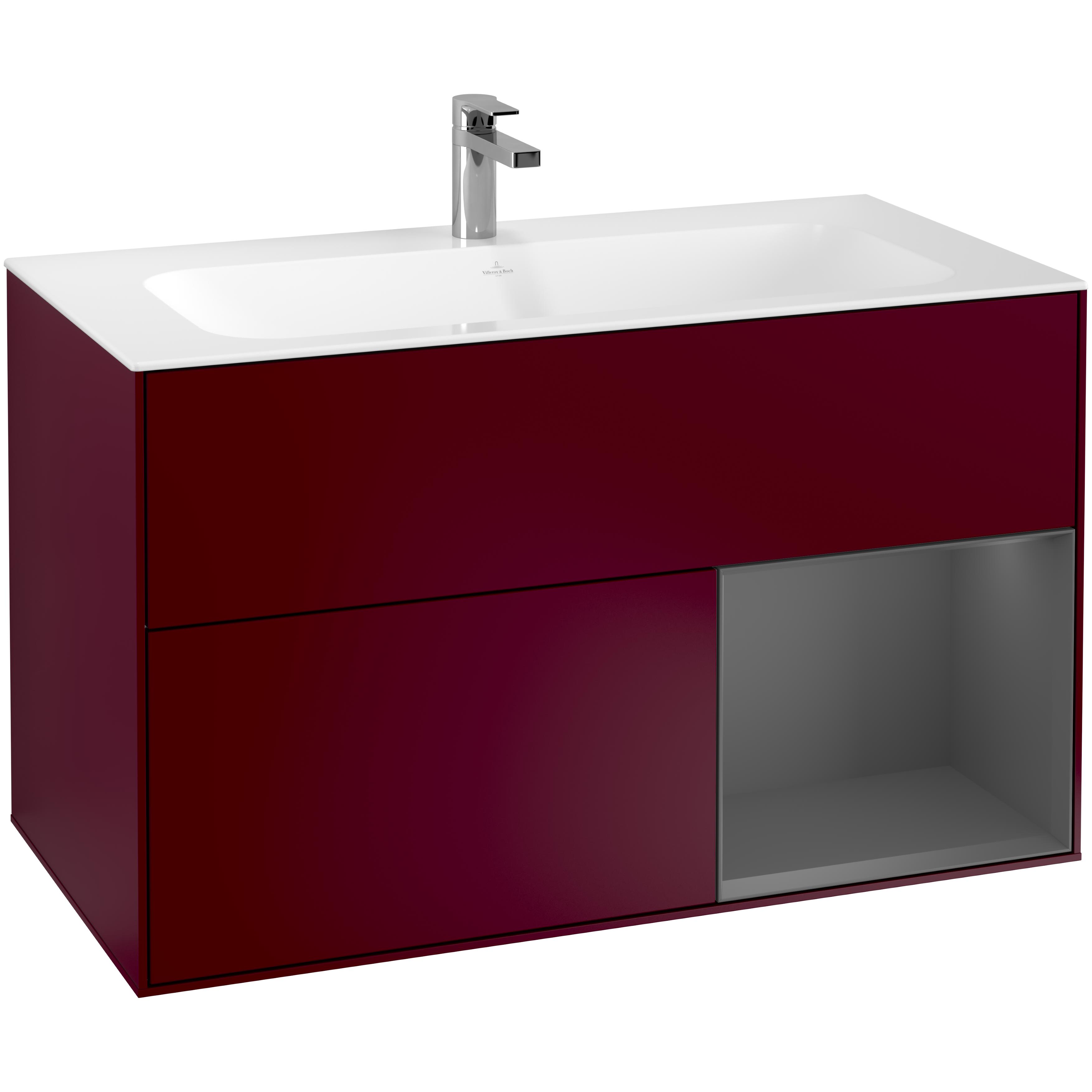 Tvättställsskåp Villeroy & Boch Finion G040GKHB Pion Mattlack/Antracitgrå Mattlack med Väggbelysning, Lucka Höger