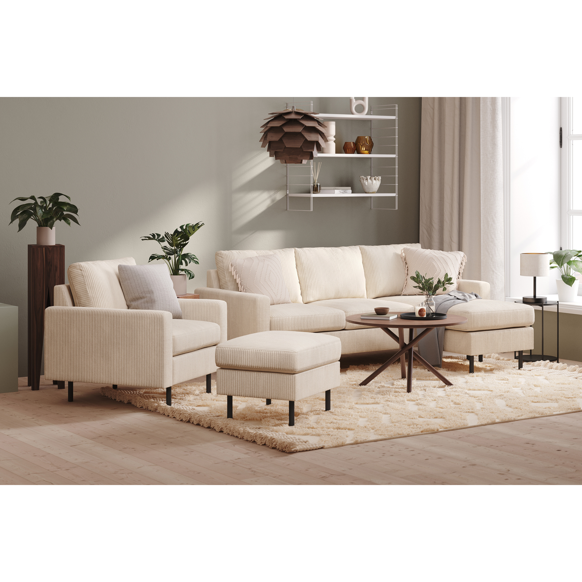 Soffgrupp Scandinavian Choice Peppe 3-sits Vändbar Divan med Fåtölj och Fotpall