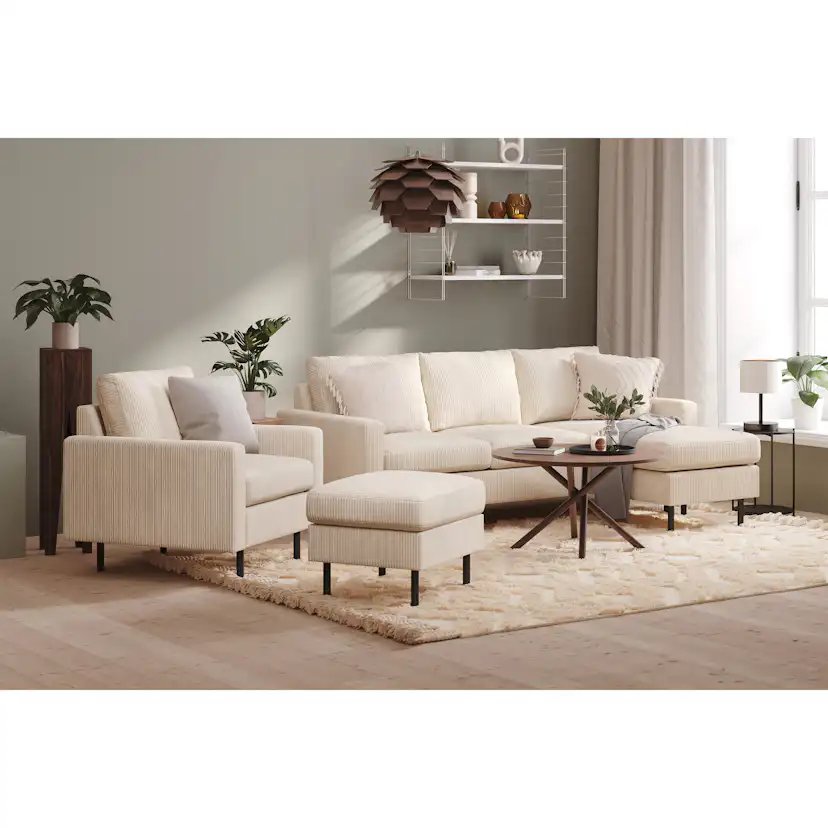 Soffgrupp Scandinavian Choice Peppe 3-sits Vändbar Divan med Fåtölj och Fotpall