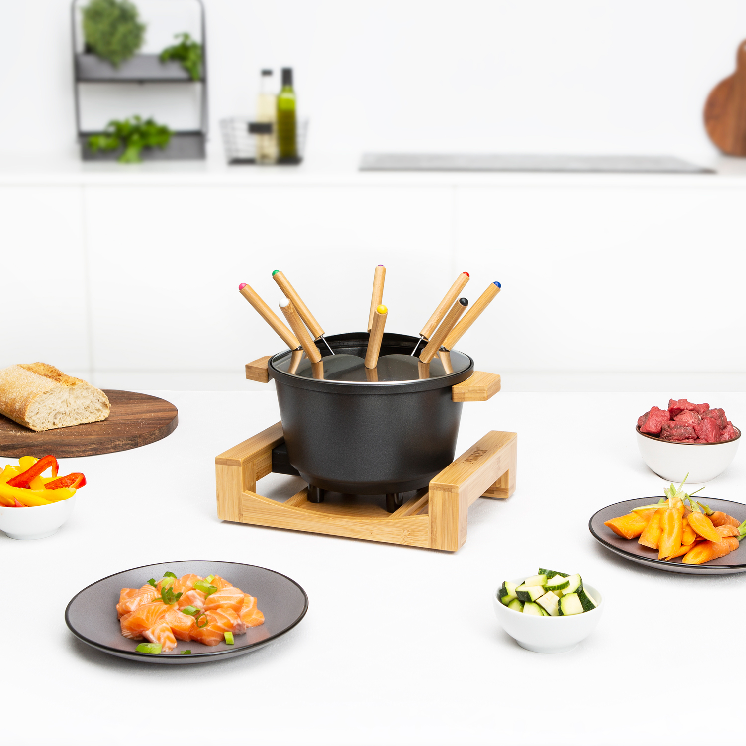 Fondueset Princess Pure Bamboo 1,5L 8 st Pinnar