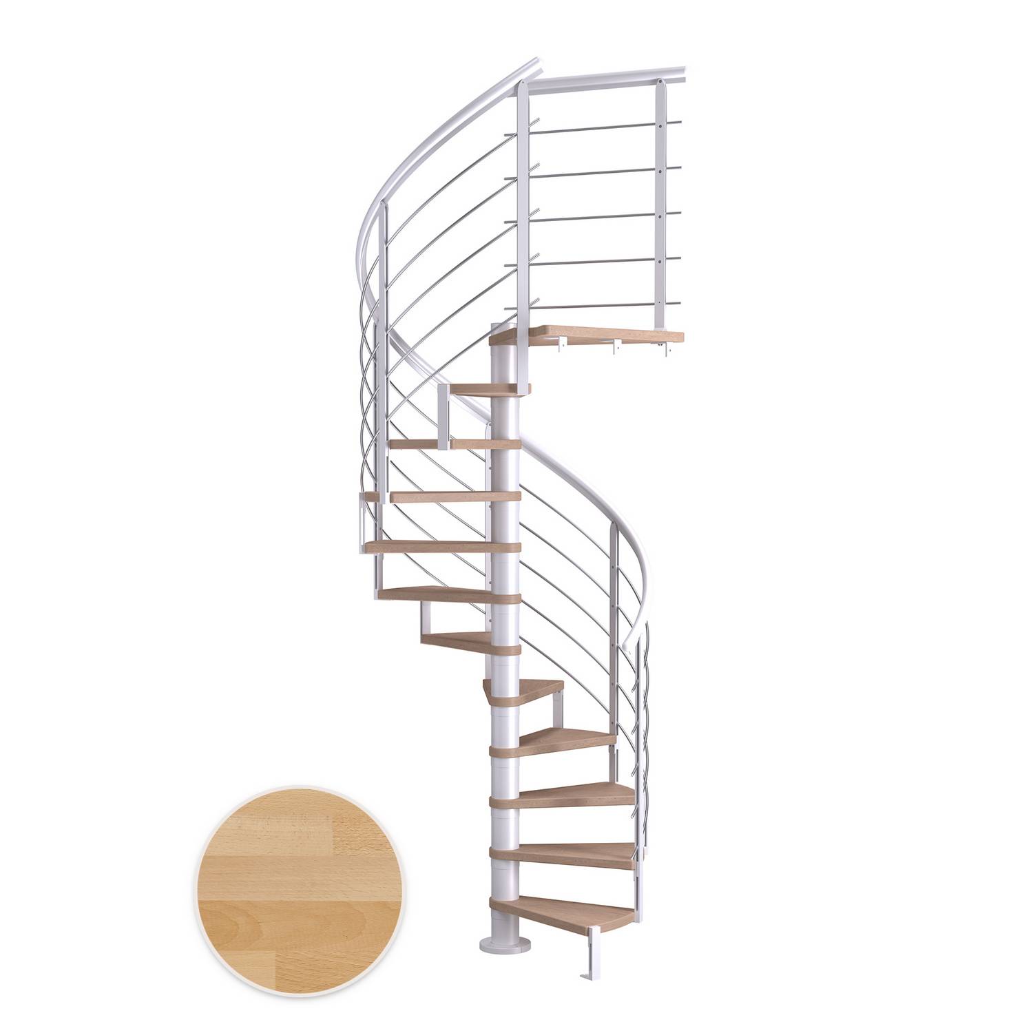 MONTREAL spiral bok oljad vit DESIGN 12T Ø120 Vit, D: 1200 mm, Golv till golv höjd: 2700-3090 mm, 12+1 steg