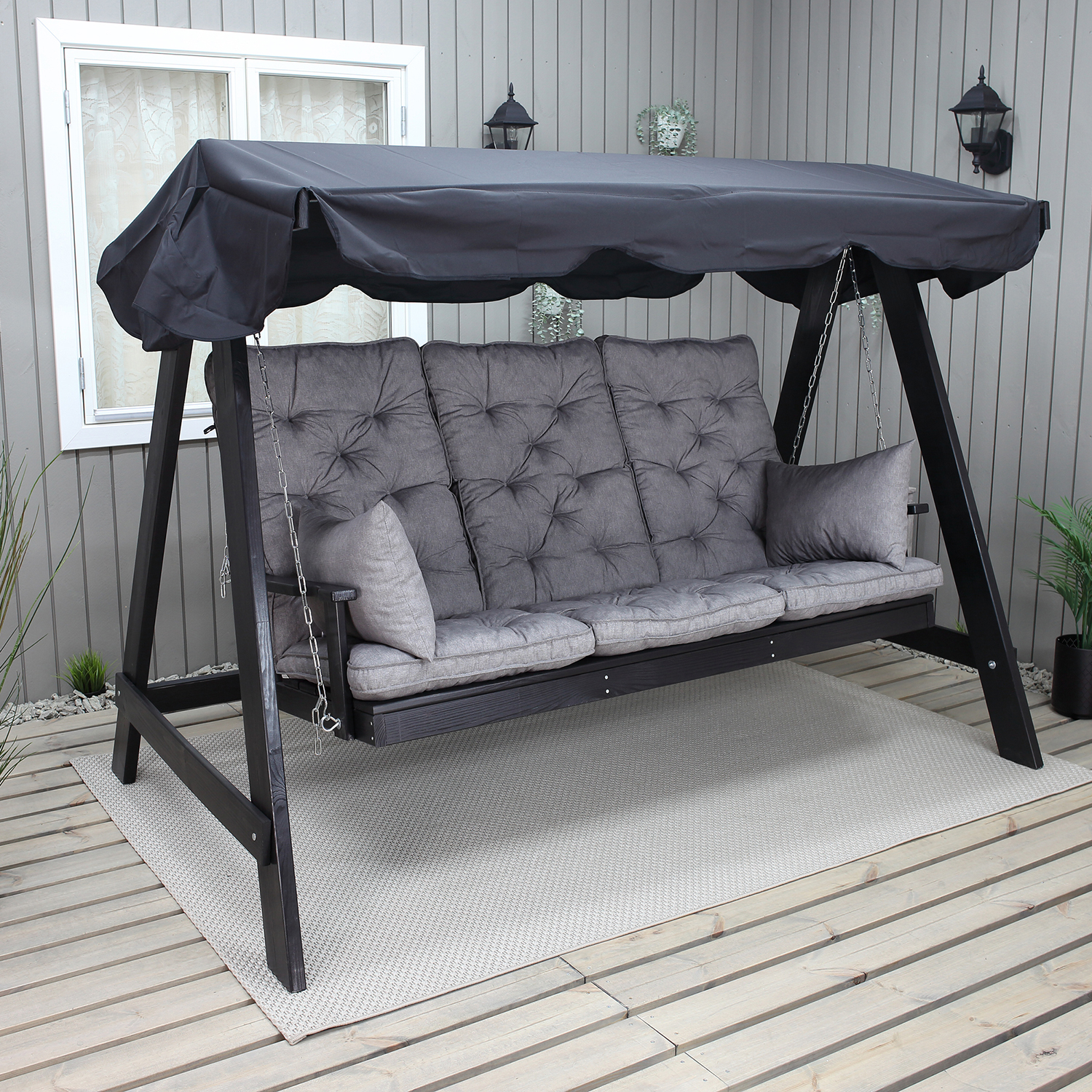 PELLE garden swing without roof, Svarte frame Grå