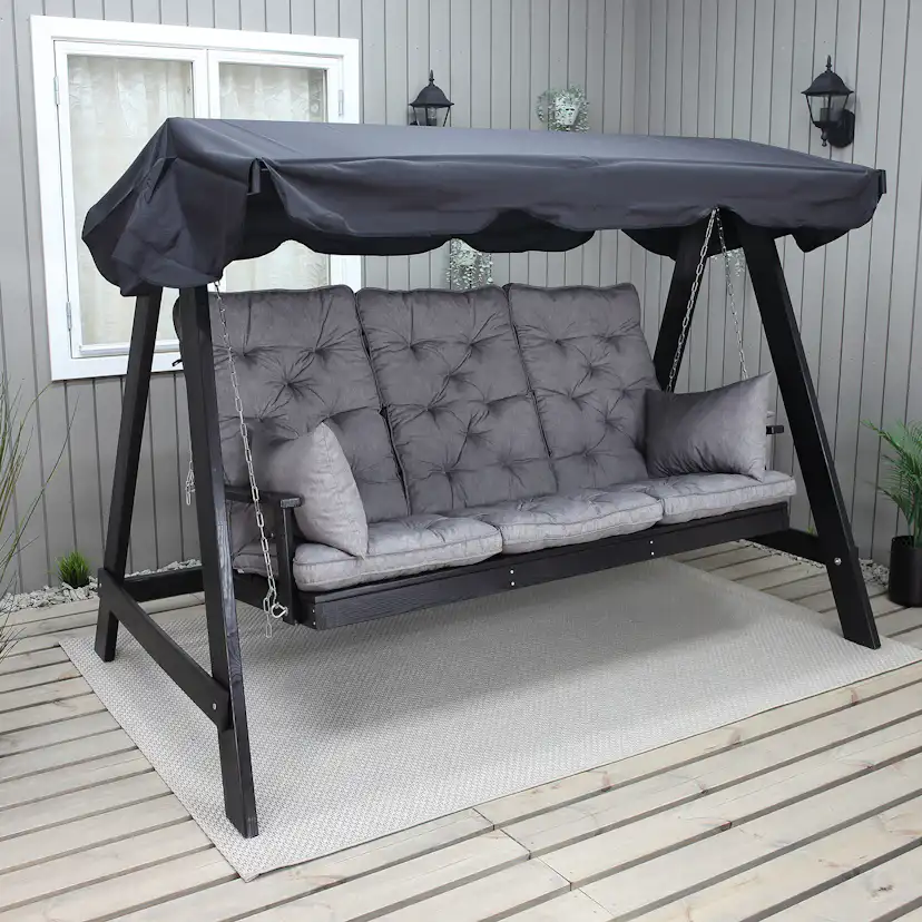 PELLE garden swing without roof, Svarte frame Grå