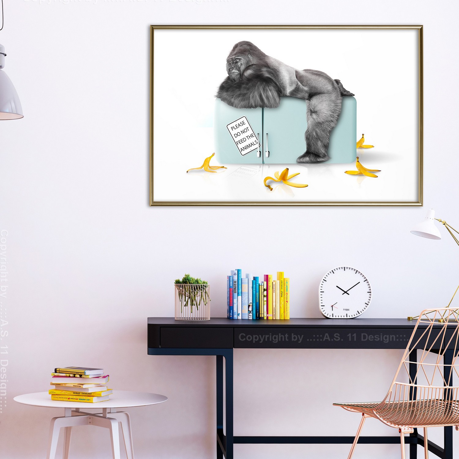 Affisch - Hungry Gorilla [Poster] 60x40 Guld ram, 60x40 cm