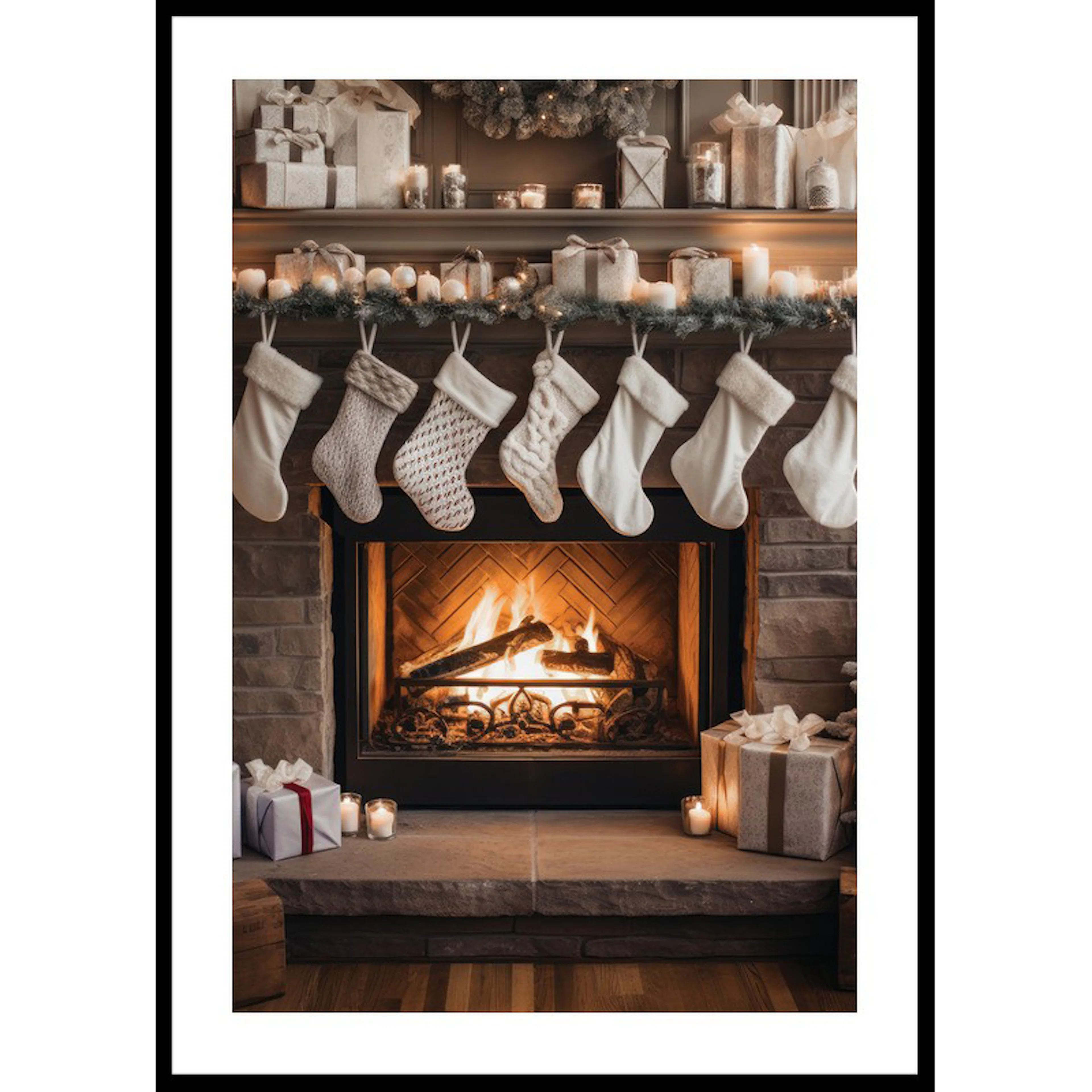 Poster Gallerix Christmas Socks By The Fireplace
