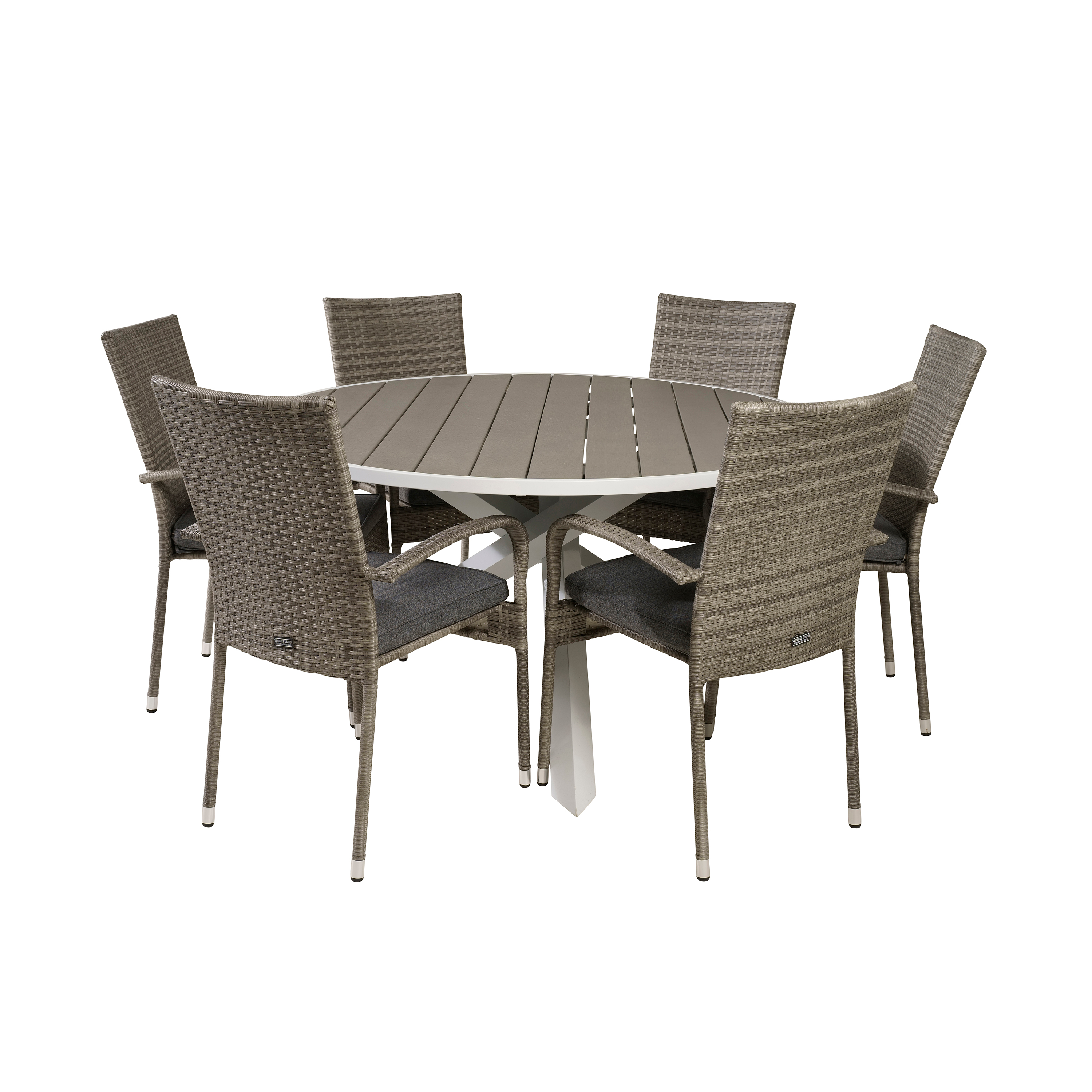 Parma Bord140-Vit Alu/Grå Aintwood+Anna stol(stackable)-Grå6 Grå