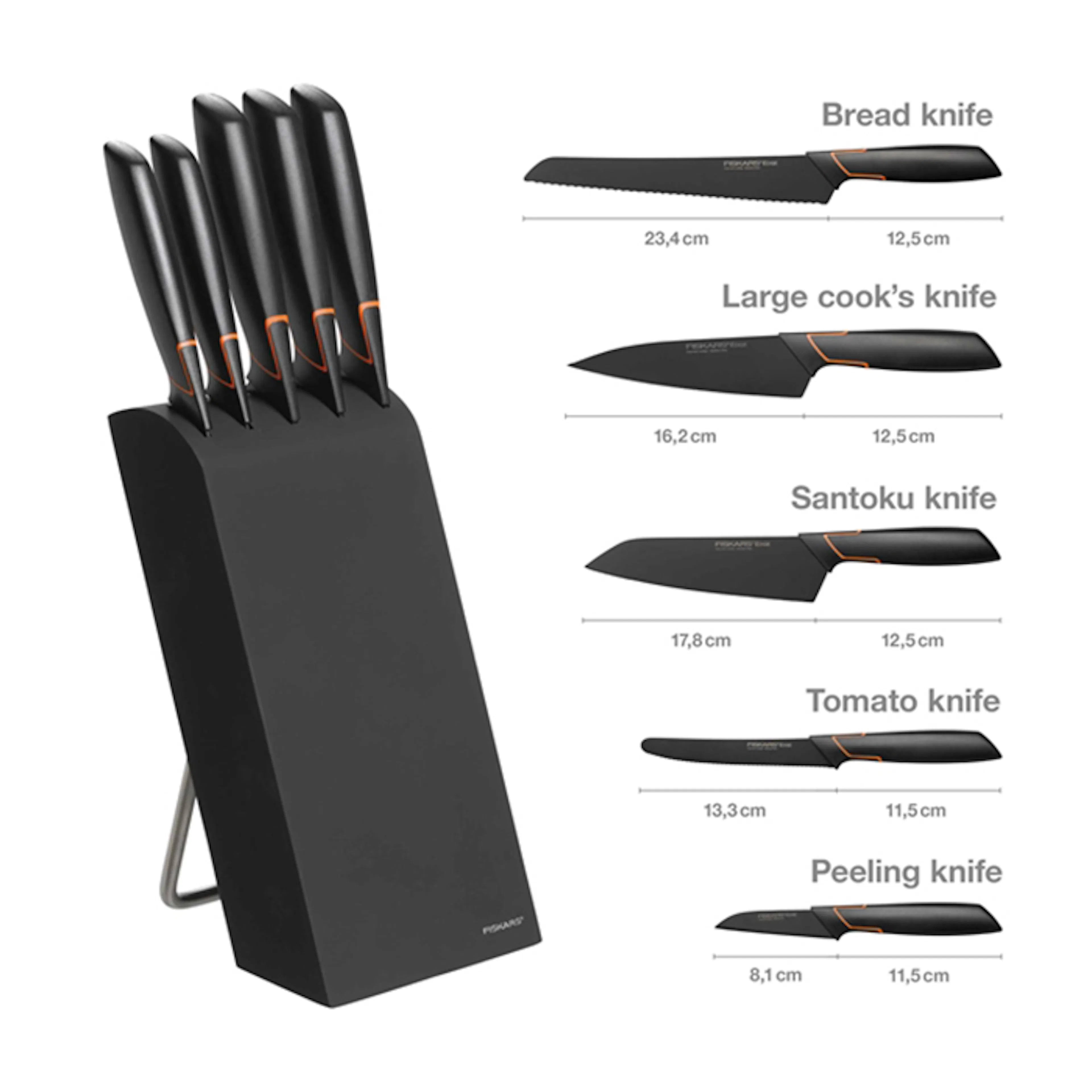 Knivblock Fiskars Edge 5 Knivar – Högkvalitativt Set i Tåligt Rostfritt Stål
