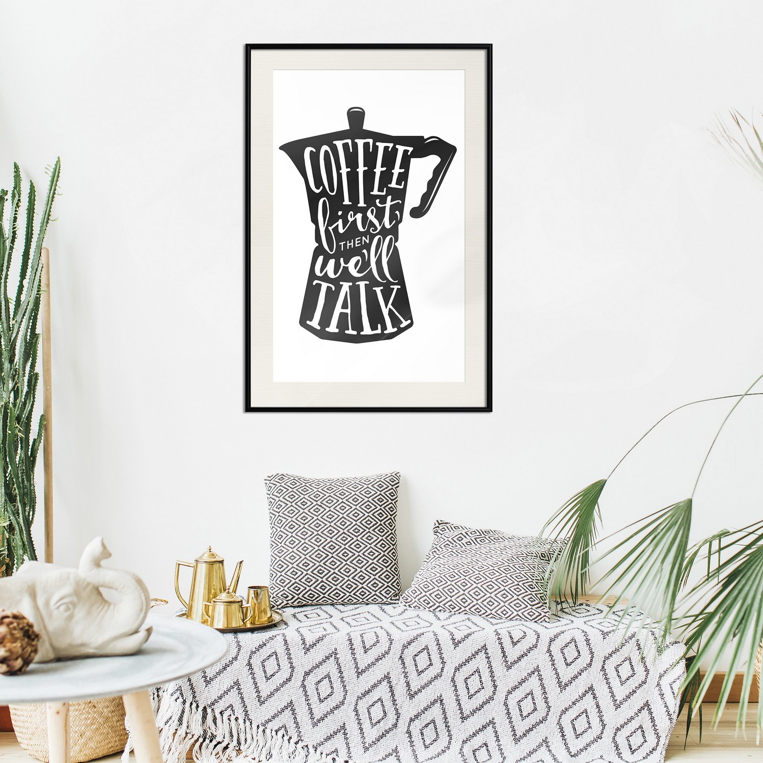 Affisch - Coffee First Then We'll Talk [Poster] 20x30 Svart ram med passepartout, 20x30 cm