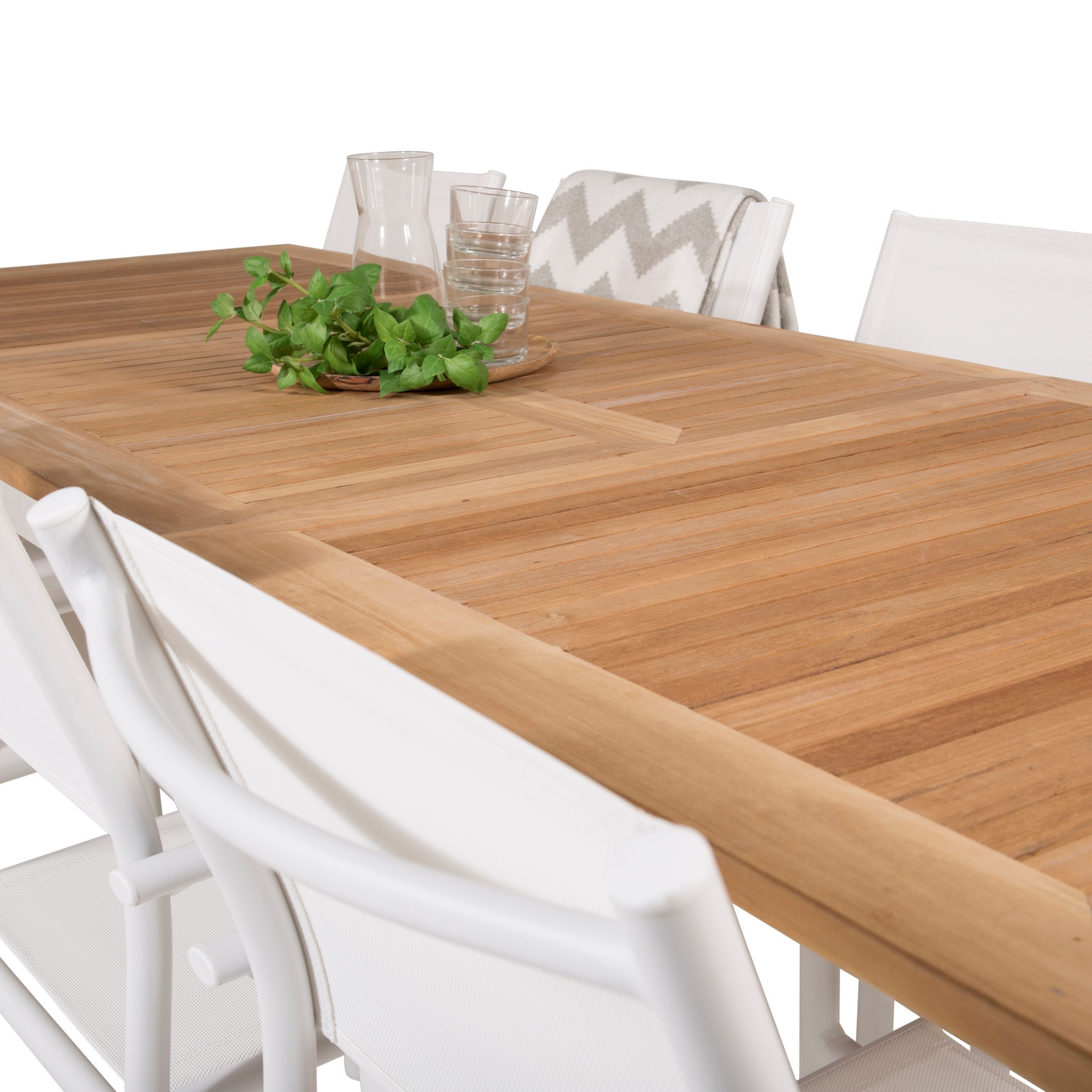 Panama Dining Table 160/240*90 - White Alu / Teak+Santorini Blanka Ben