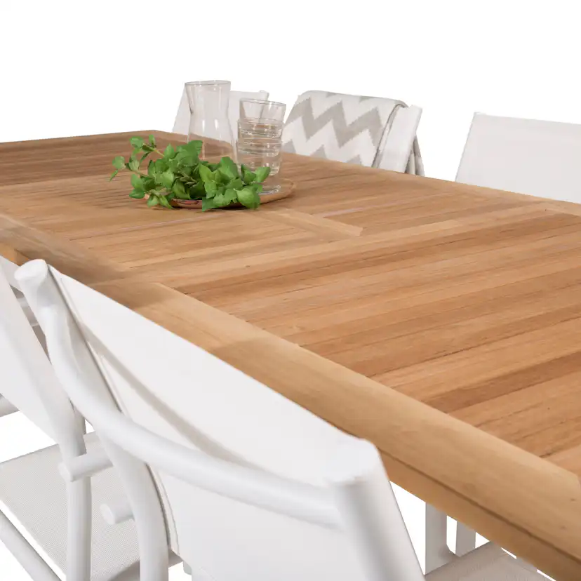 Panama Dining Table 160/240*90 - White Alu / Teak+Santorini Blanka Ben