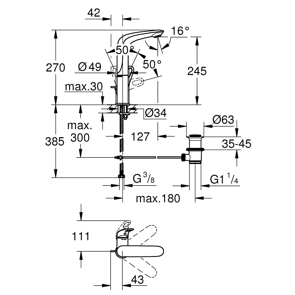 Tvättställsblandare Grohe Eurostyle 23569 med Lyftventil