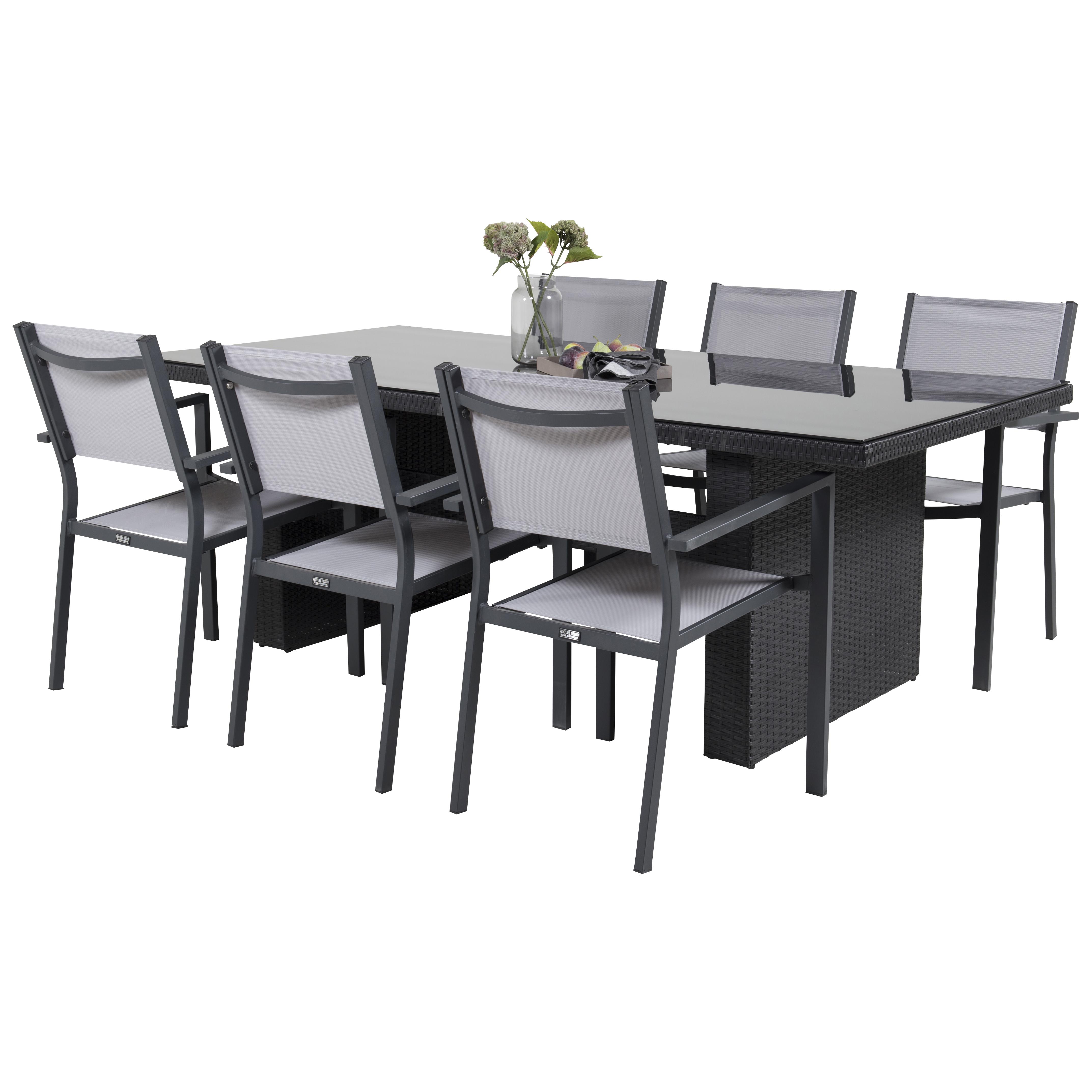 Padova bord 200*100Svart+Copacabana stolSvart Alu/GråTextil6 Svart/Grå
