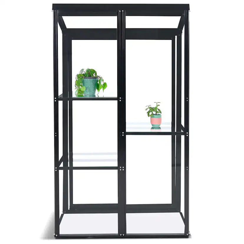 Växthus Metalcraft Svart Rektangulär Odlingsvitrin mot Vägg med Säkerhetsglas, 91x51x157 cm