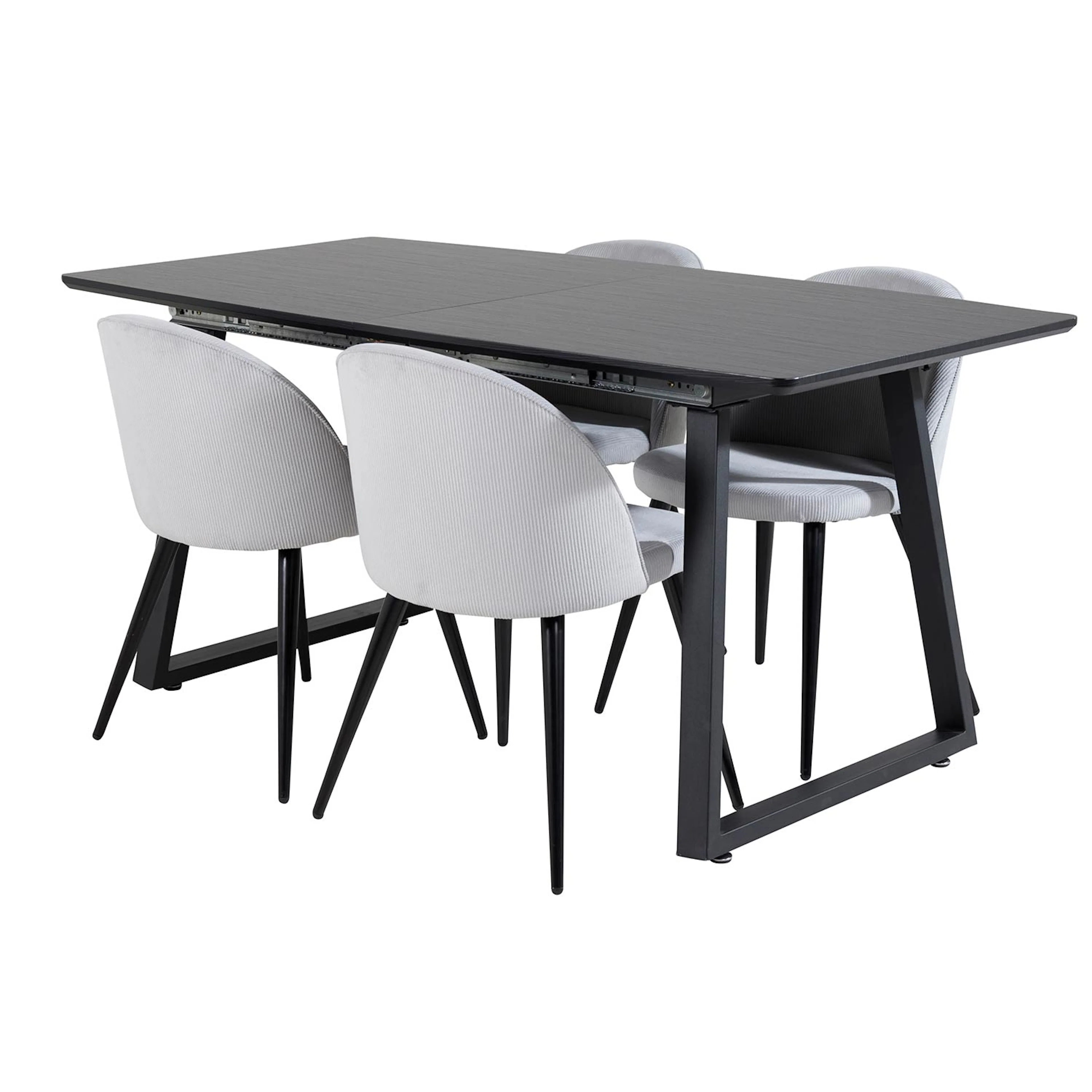 Inca Extentiontable - Black top /+Velvet Chair/ Black_4 Svart/Ljusgrå