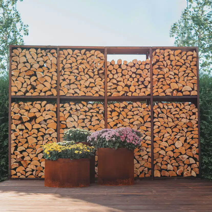 Vedförvaring GrillSymbol Wall XL Cortenstål Vedhylla