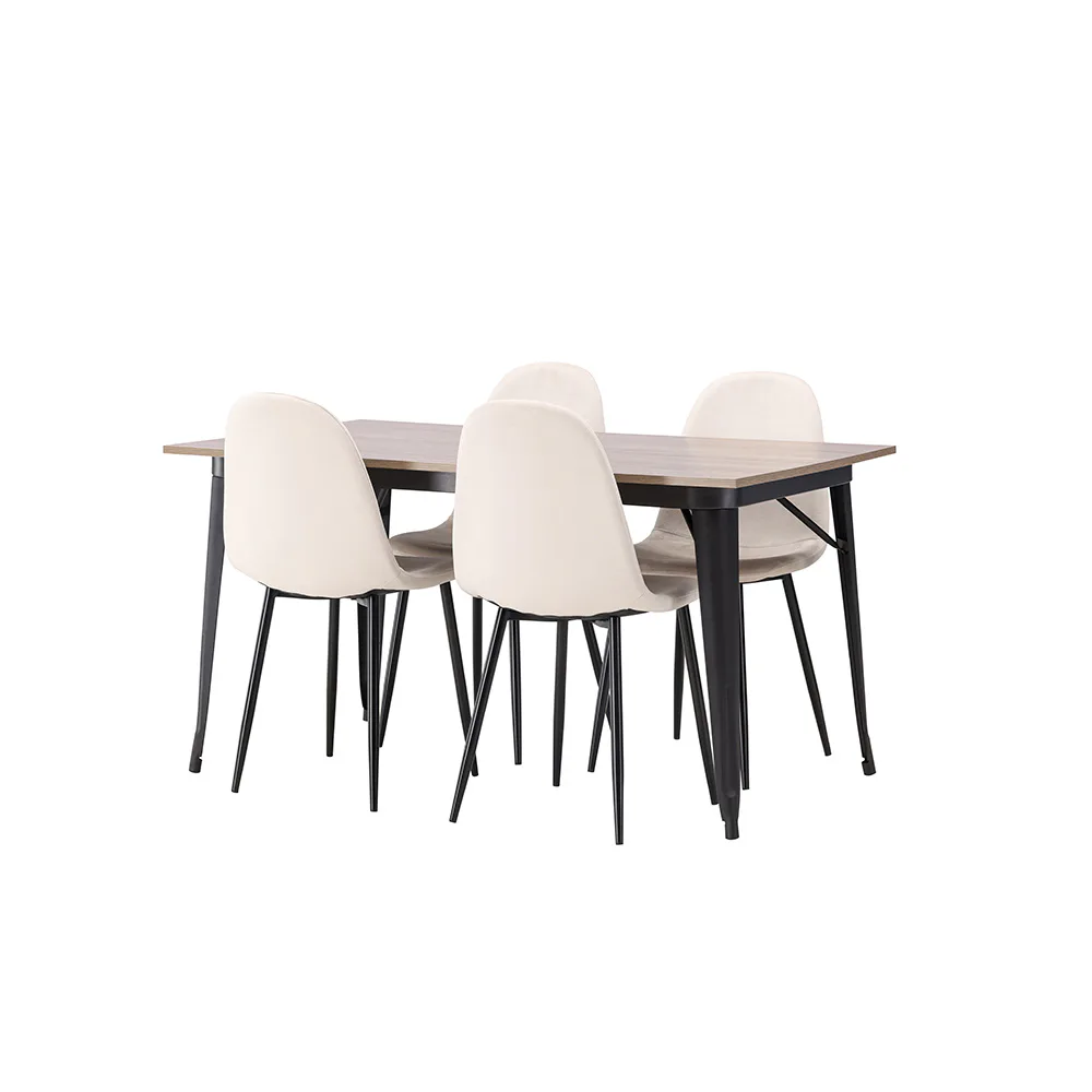 Tempe Dining Table - Black / Walnut MDF +Polar Dining Chair Valnöt/Beige