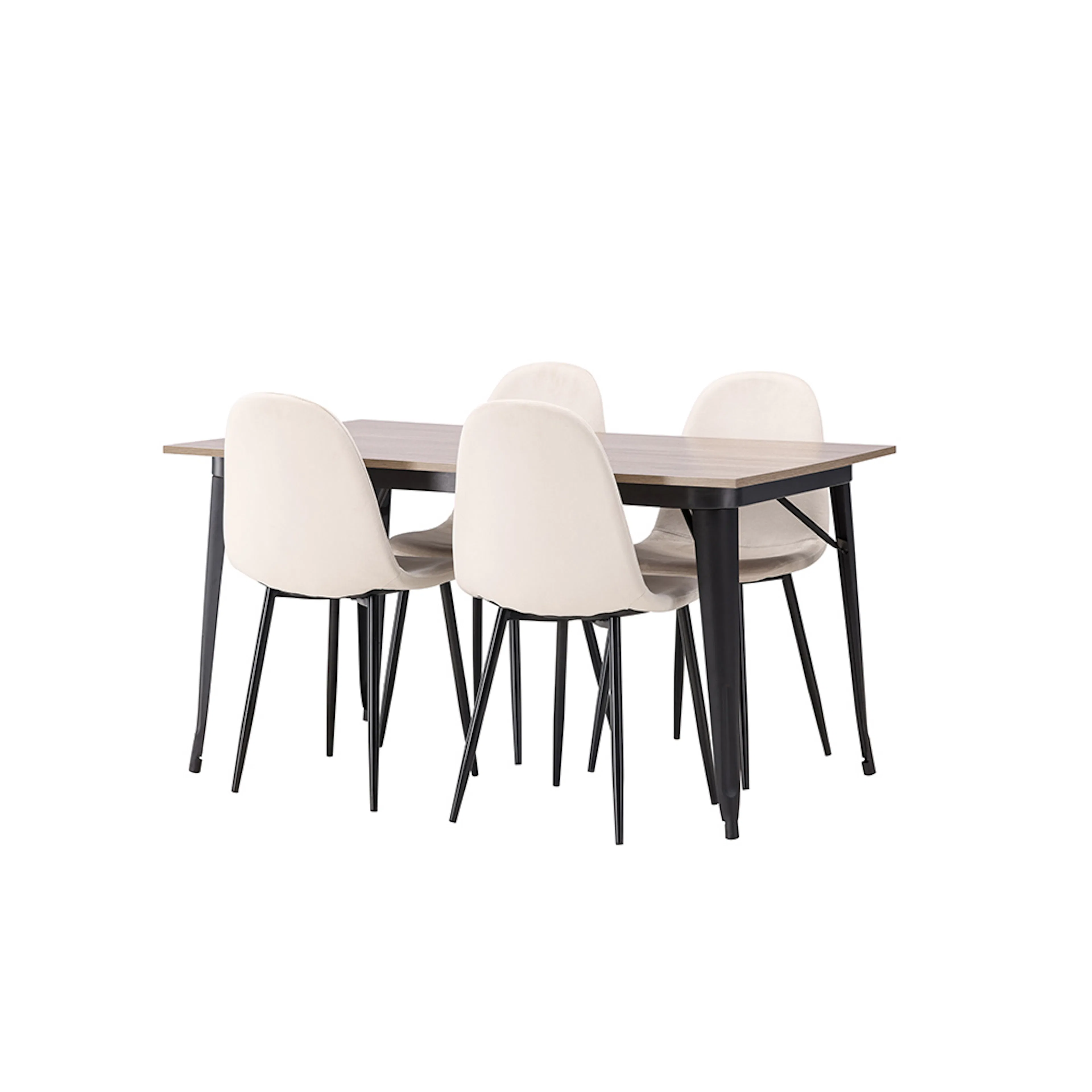 Tempe Dining Table - Black / Walnut MDF +Polar Dining Chair Valnöt/Beige