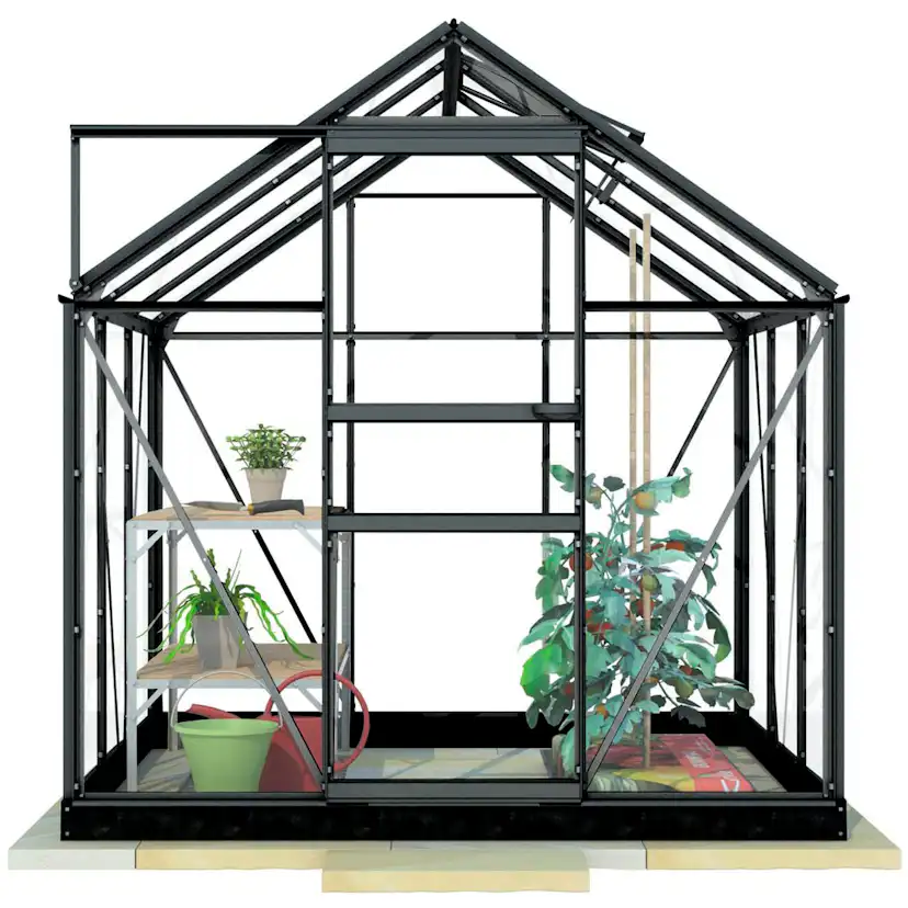Lykke Växthus Glas 8,2m2, svart BxH: 320,4x254,7 cm