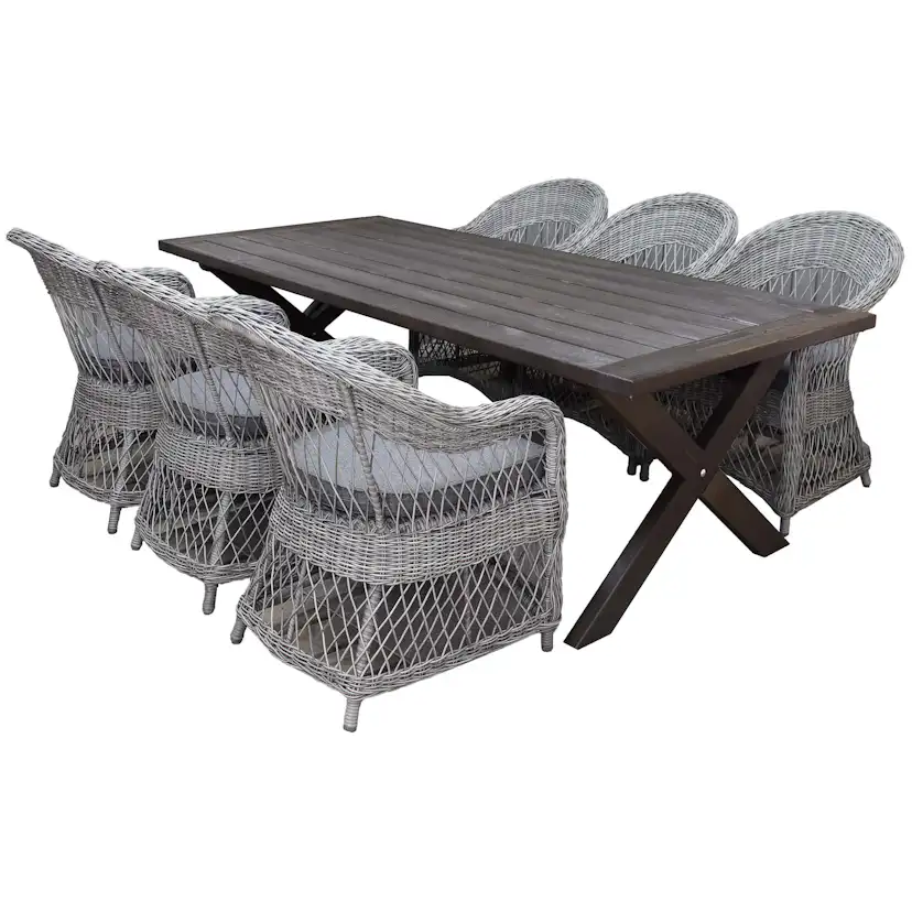 Matgrupp Utomhus Baltic Garden 220 cm bord och 6 Merida grå stolar