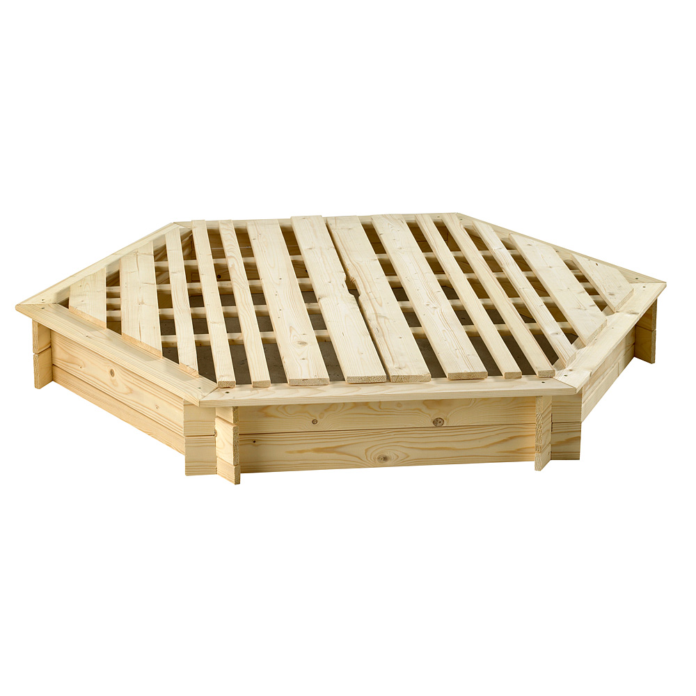 Sandlåda Jabo Sexkantig med Sittbräda & Lock, Trä