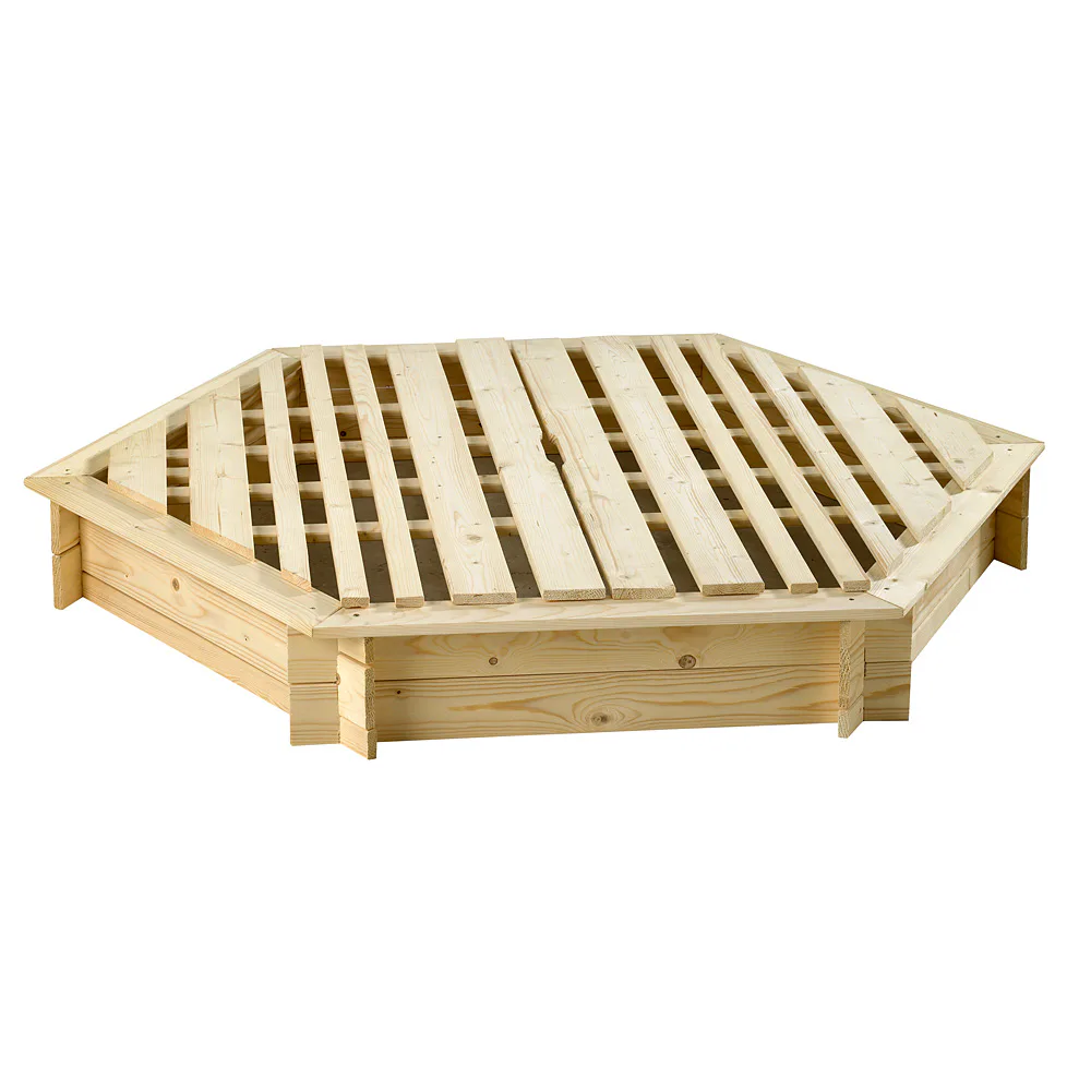 Sandlåda Jabo Sexkantig med Sittbräda & Lock, Trä