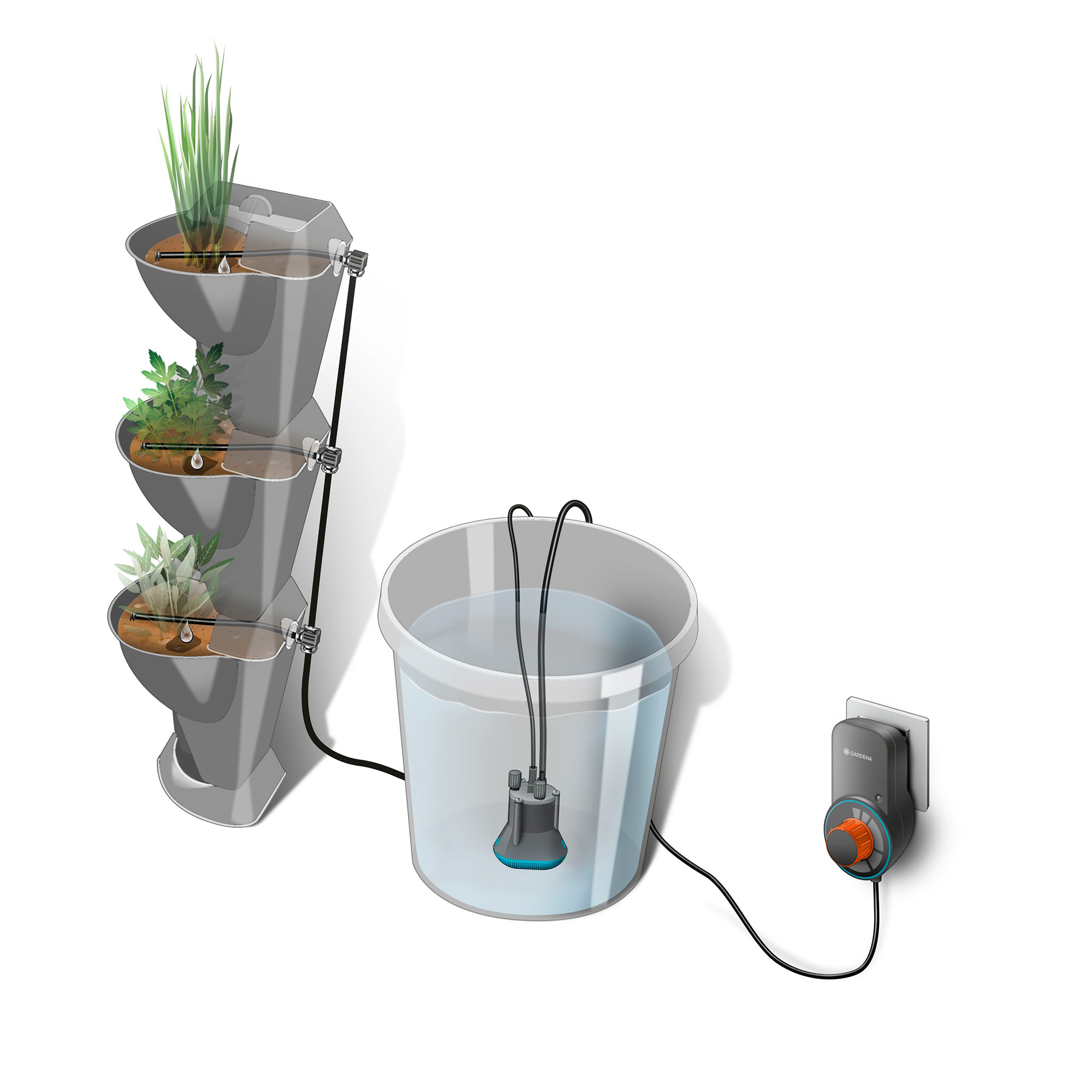 Bevattningsset Gardena Nature Up! Transformator och Pump