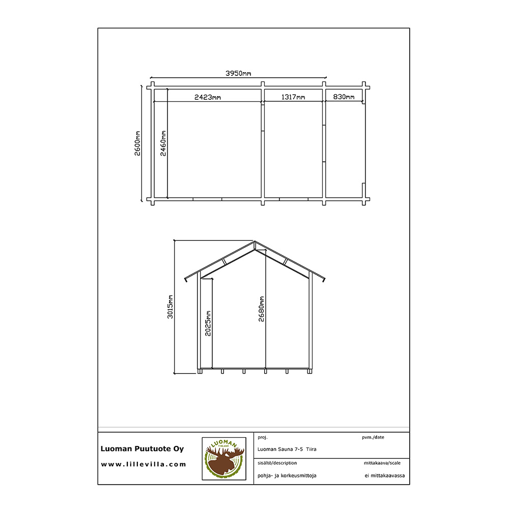 Bastu Luoman Lillevilla Tiira 10,3 m² Fristående Utebastu med Sadeltak