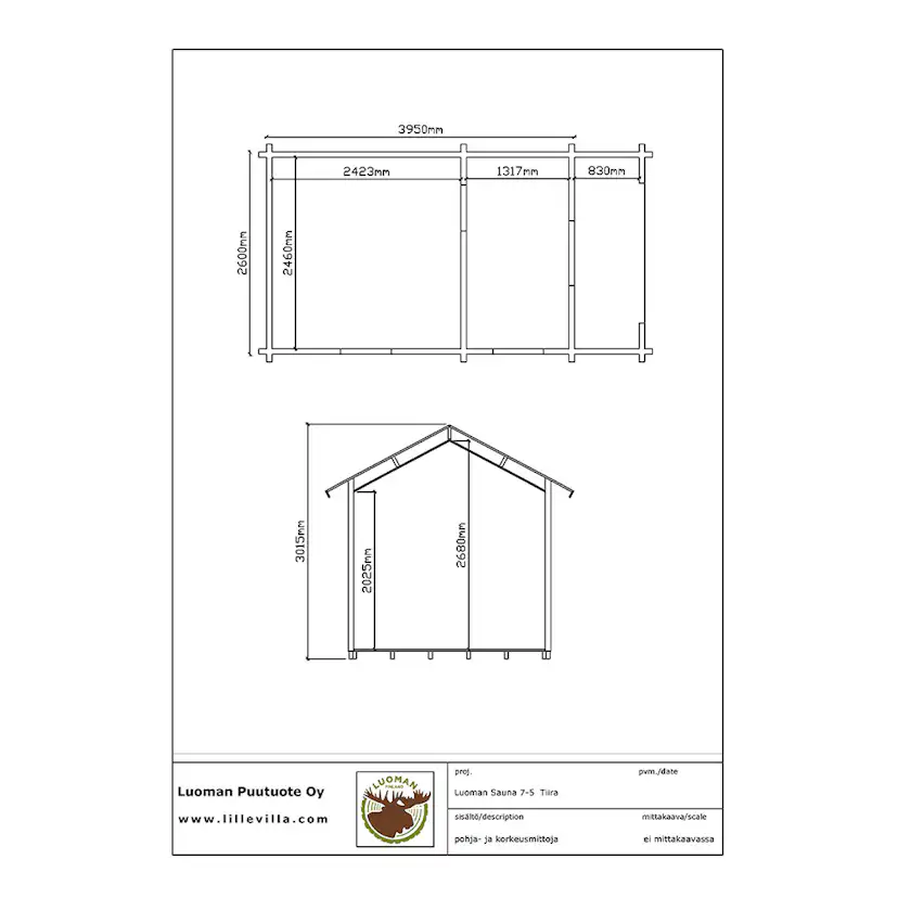 Bastu Luoman Lillevilla Tiira 10,3 m² Fristående Utebastu med Sadeltak