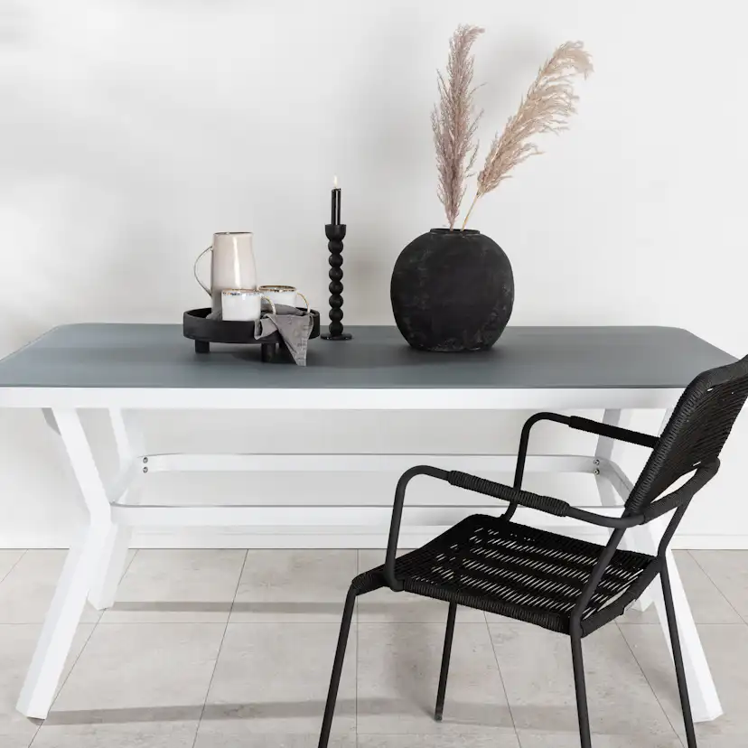 Virya Dining Table - White Alu / Grey Glass - small table Vit