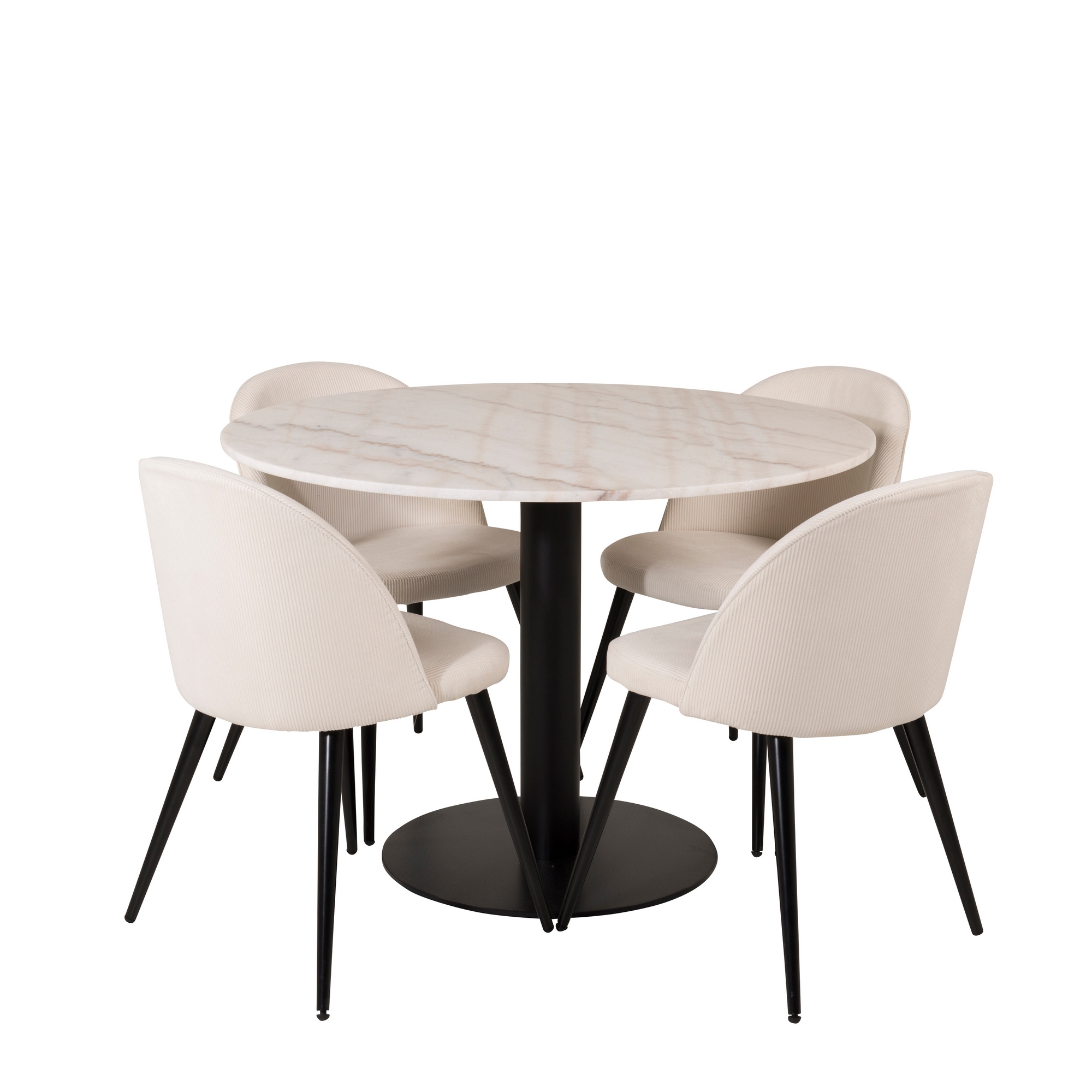 Estelle runt Matbord - Svart / Vit marmor - ø106*H75+Velvet Vit/Beige