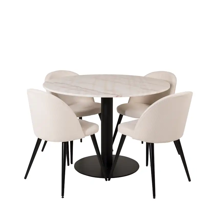 Estelle runt Matbord - Svart / Vit marmor - ø106*H75+Velvet Vit/Beige