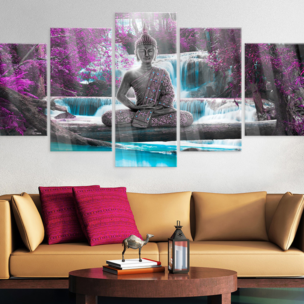 Foto på akryl - Waterfall and Buddha [Glass] 200x100 Mått: 200x100 cm