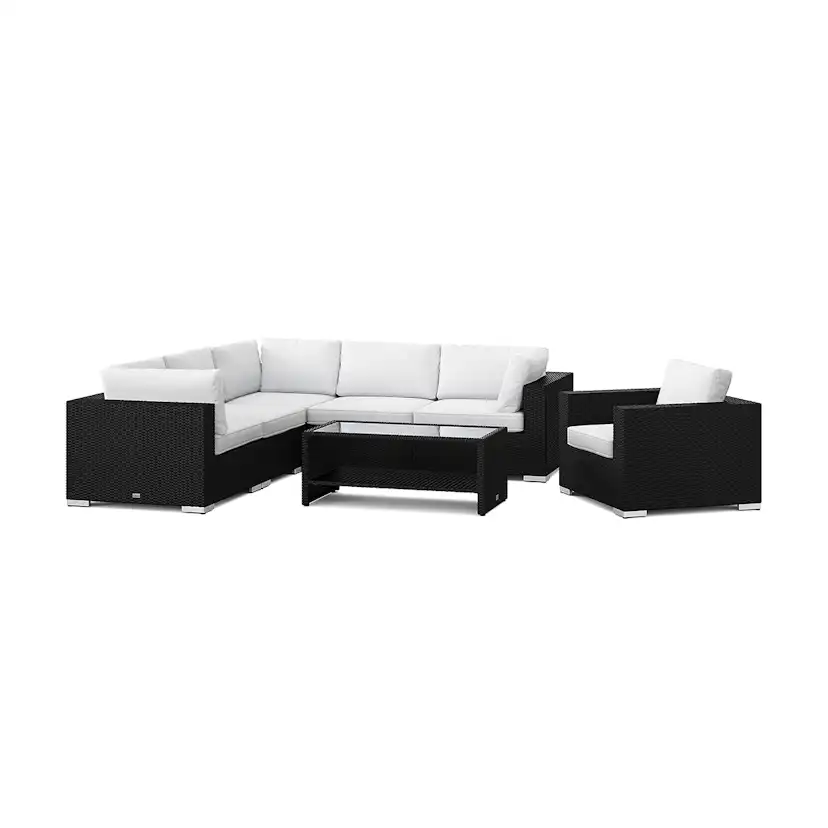 Loungegrupp Comfort Garden Bahamas utomhus hörnsoffa 6-sits vändbar med fåtölj och bord med hylla