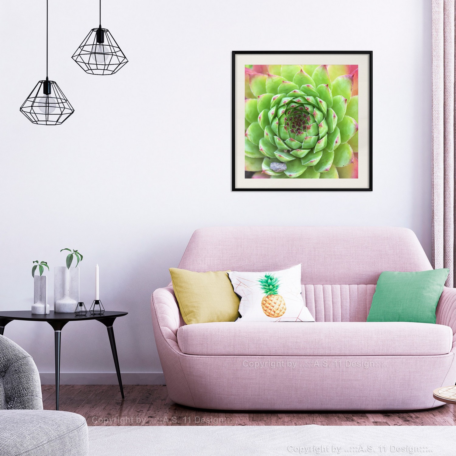 Affisch - Succulent (Square) [Poster] 20x20 Svart ram med passepartout, 20x20 cm